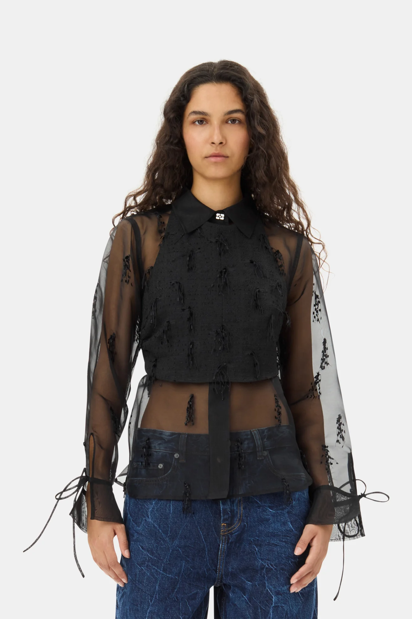 Fringed Organza Shirt | Black - Image 3