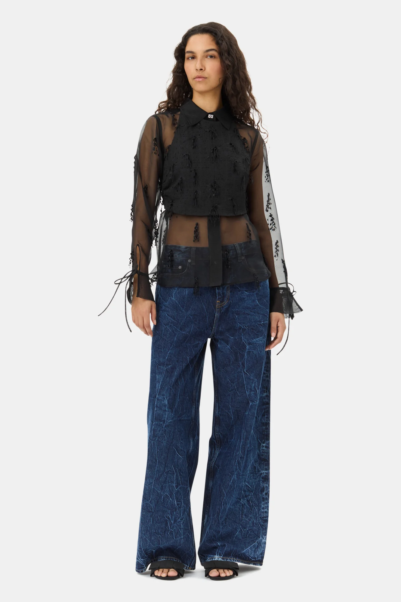 Fringed Organza Shirt | Black - Image 4