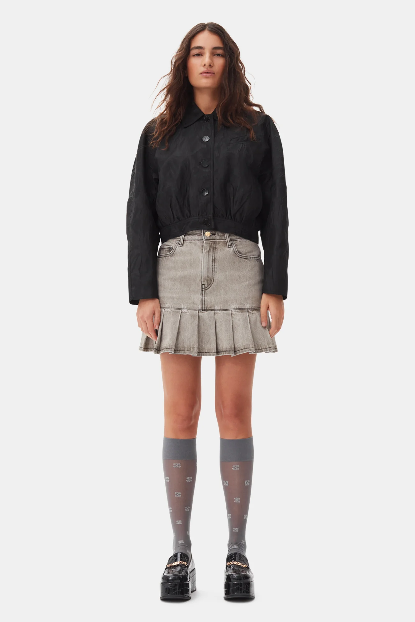 Future Denim Pleated Mini Skirt | Gray Quill - Image 3