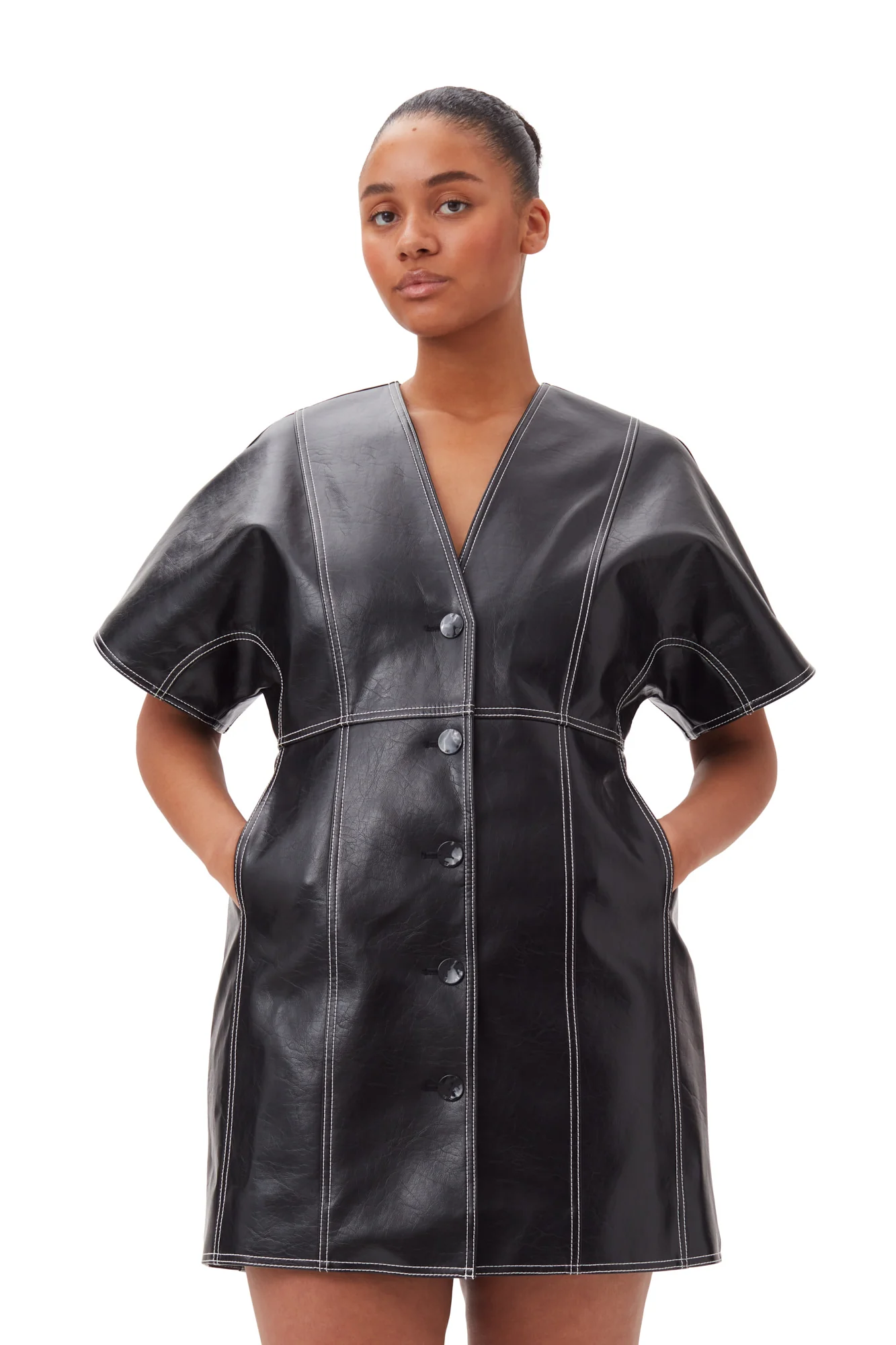 Future Oleatex Fitted Shaped Sleeve Mini Dress | Black - Image 6