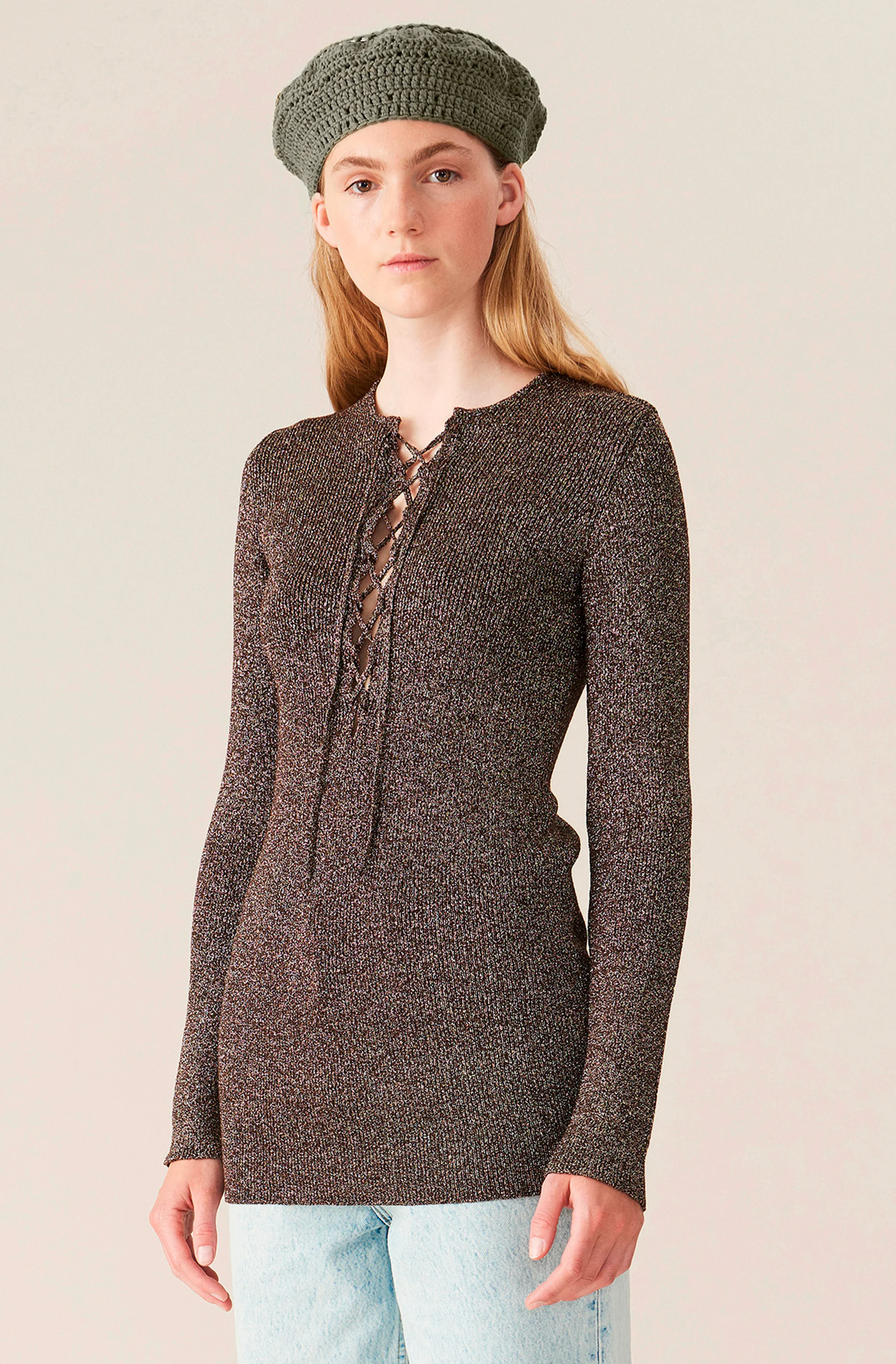 Glitter Knit Fitted Blouse | Mole - Image 2