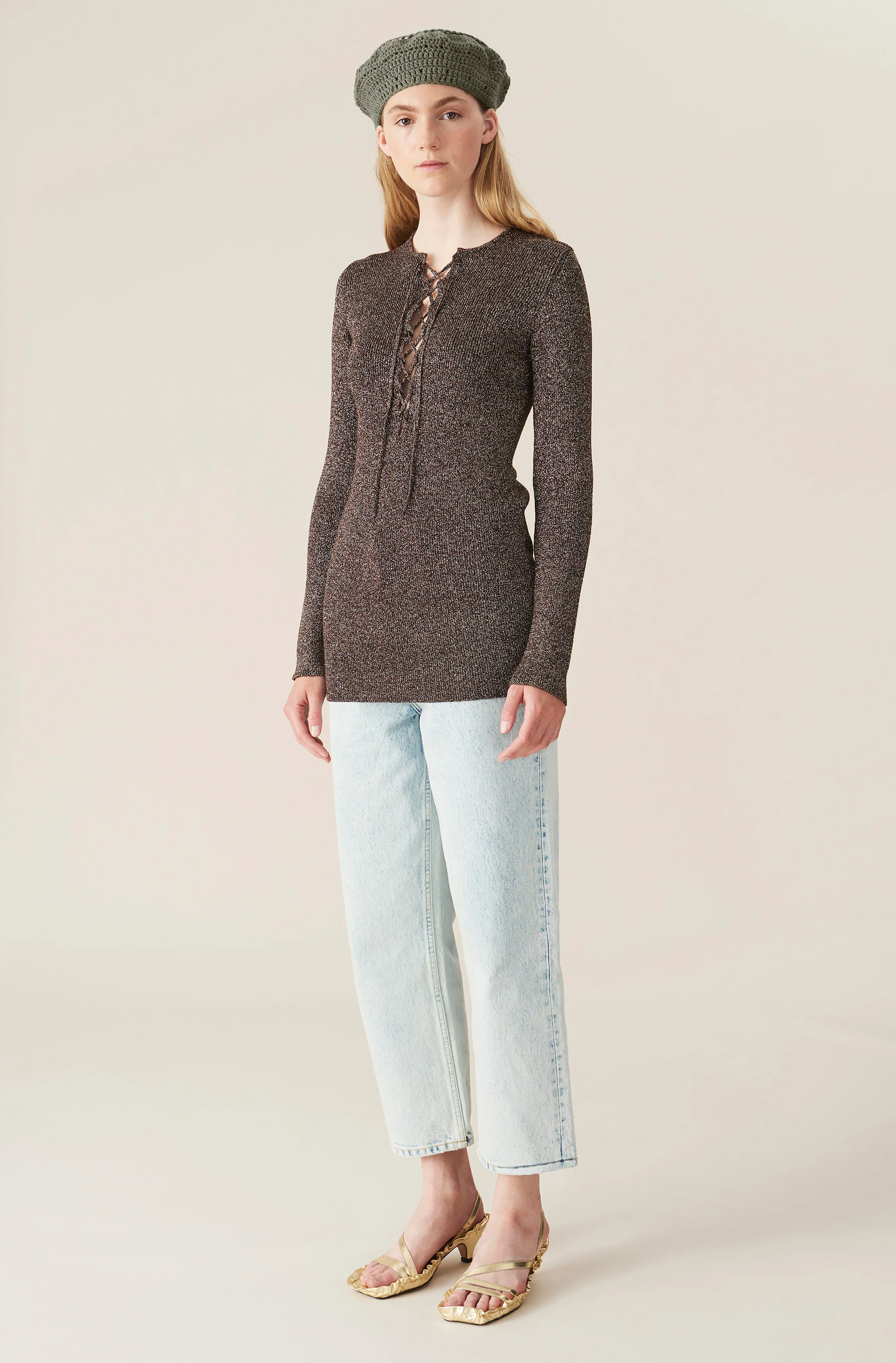 Glitter Knit Fitted Blouse | Mole - Image 3