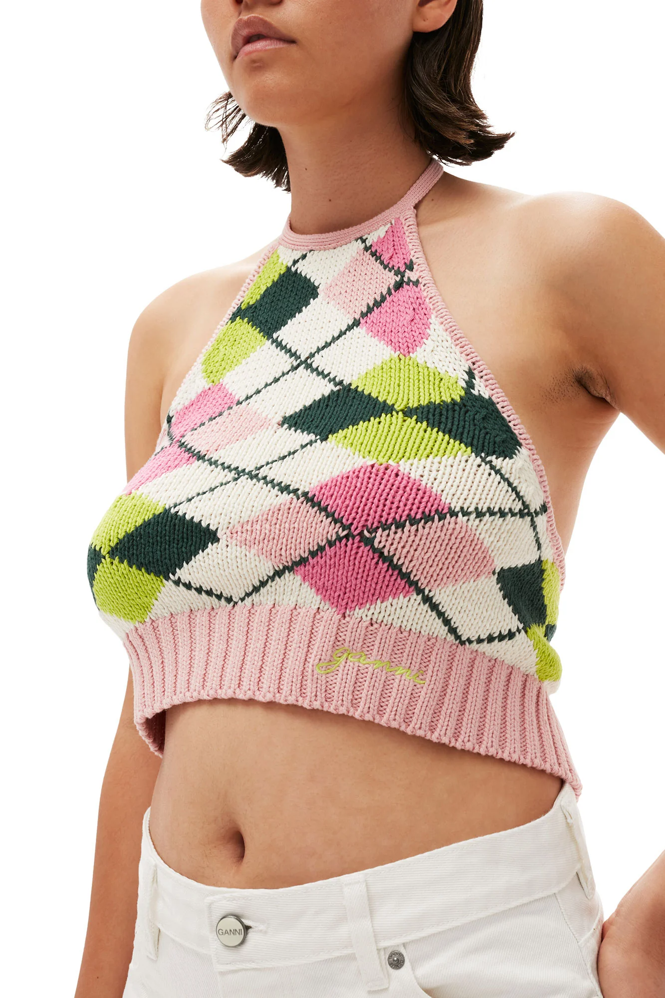 Graphic Cotton Halterneck Top | Multicolor - Image 6