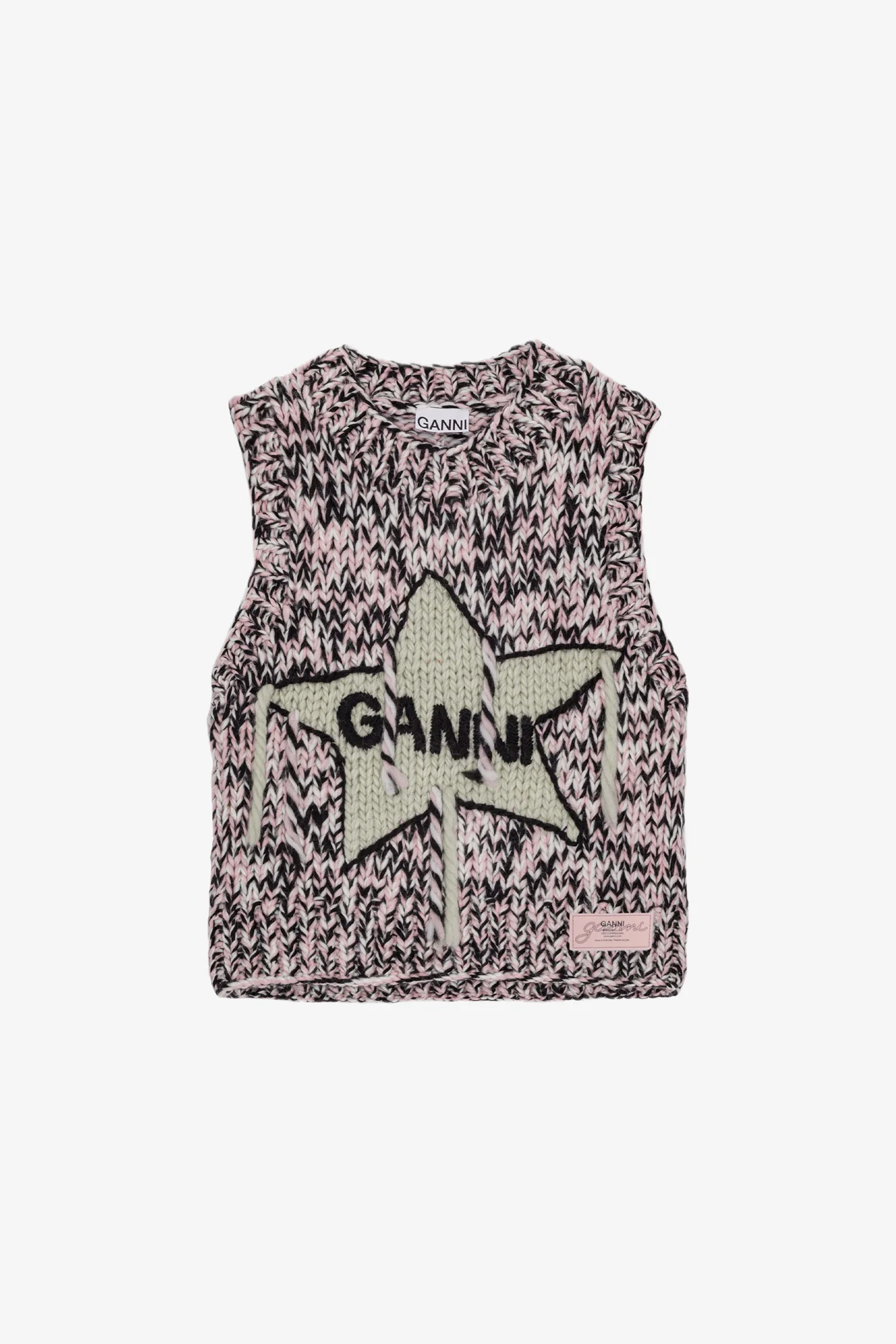 Graphic Wool Handknit Vest | Chalk Pink