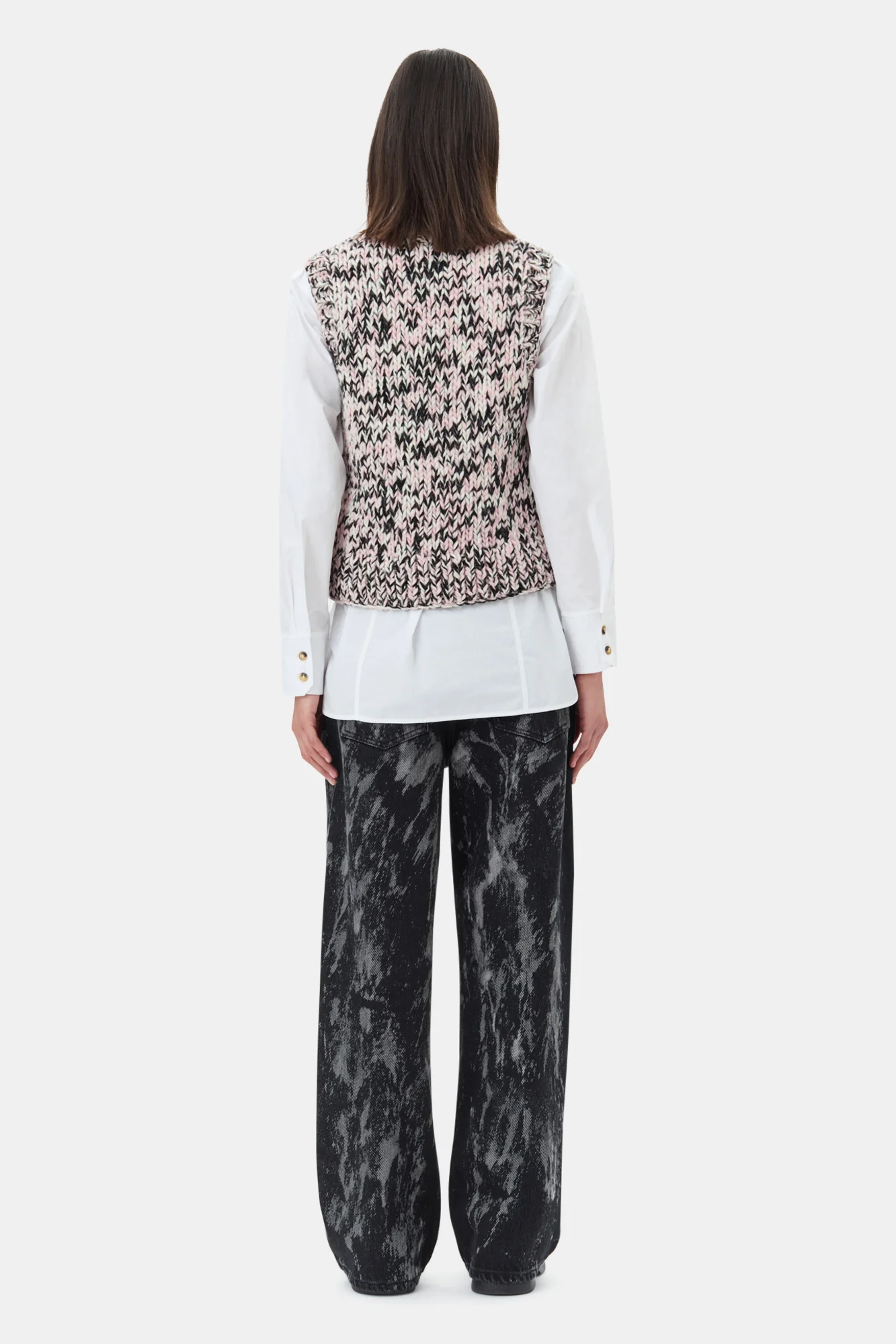 Graphic Wool Handknit Vest | Chalk Pink - Image 6