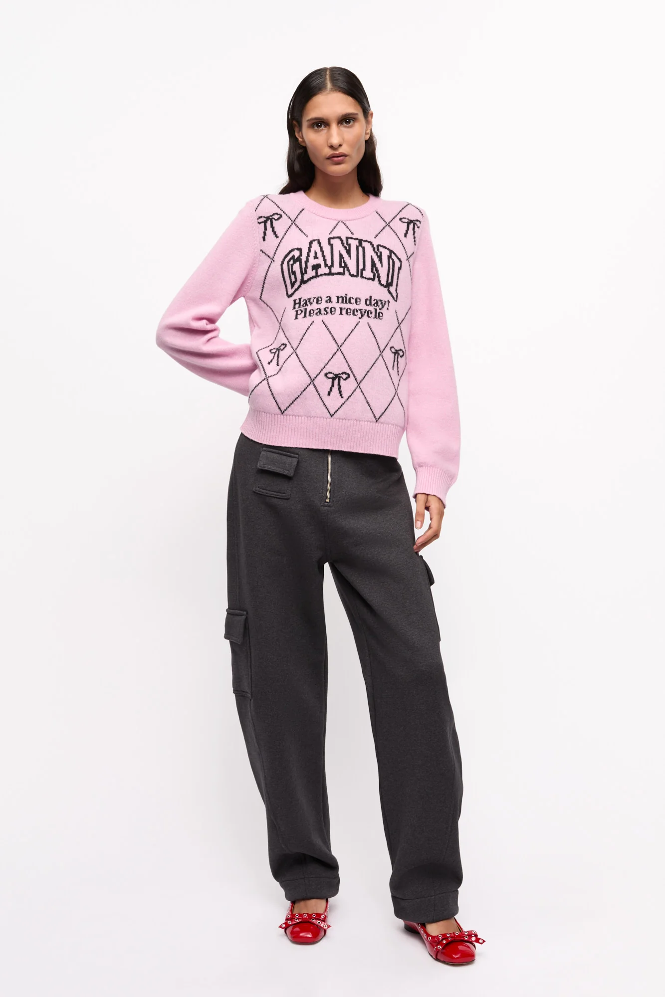 Graphic Wool Mix Bow Crewneck | Mauve Chalk - Image 5