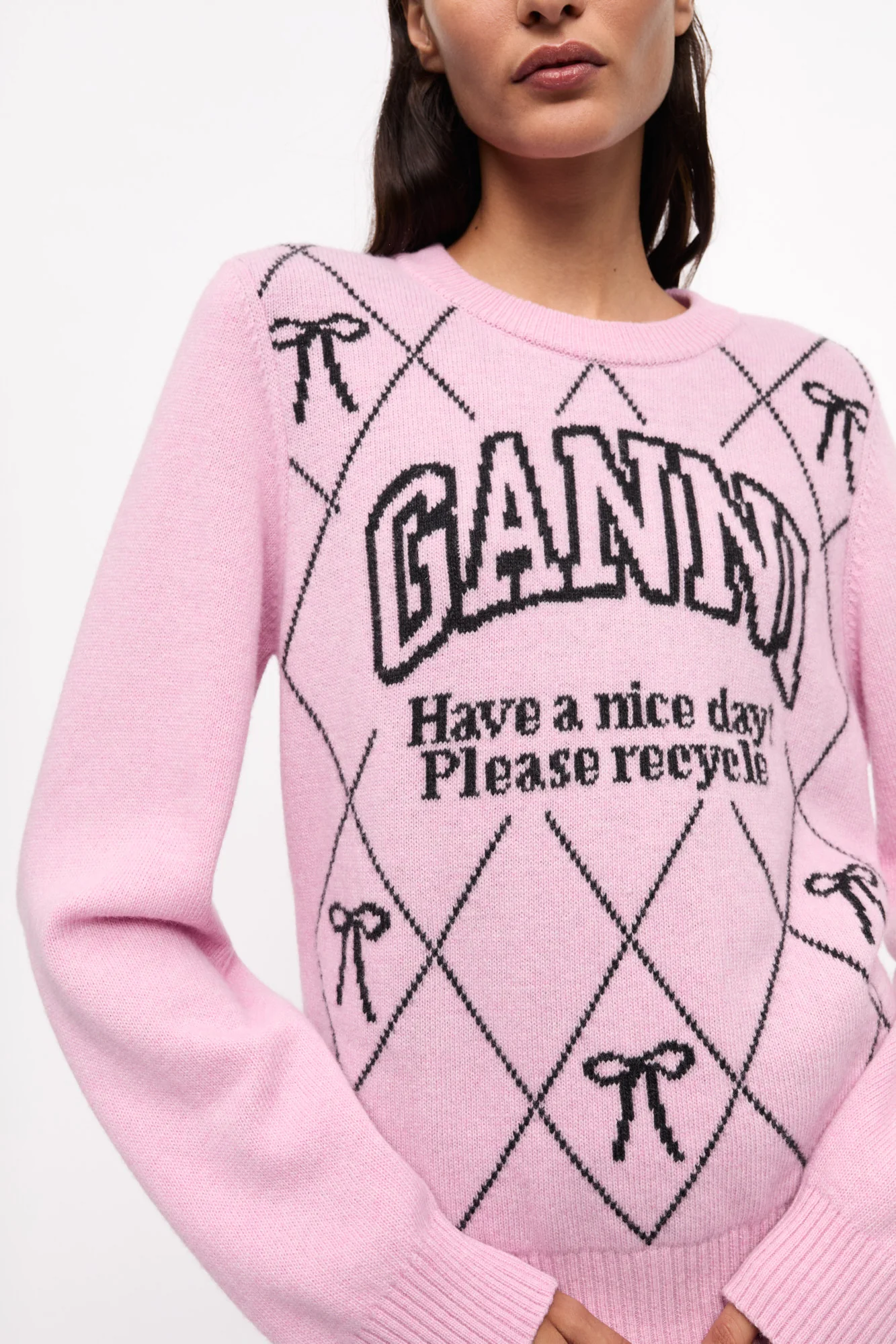 Graphic Wool Mix Bow Crewneck | Mauve Chalk - Image 6