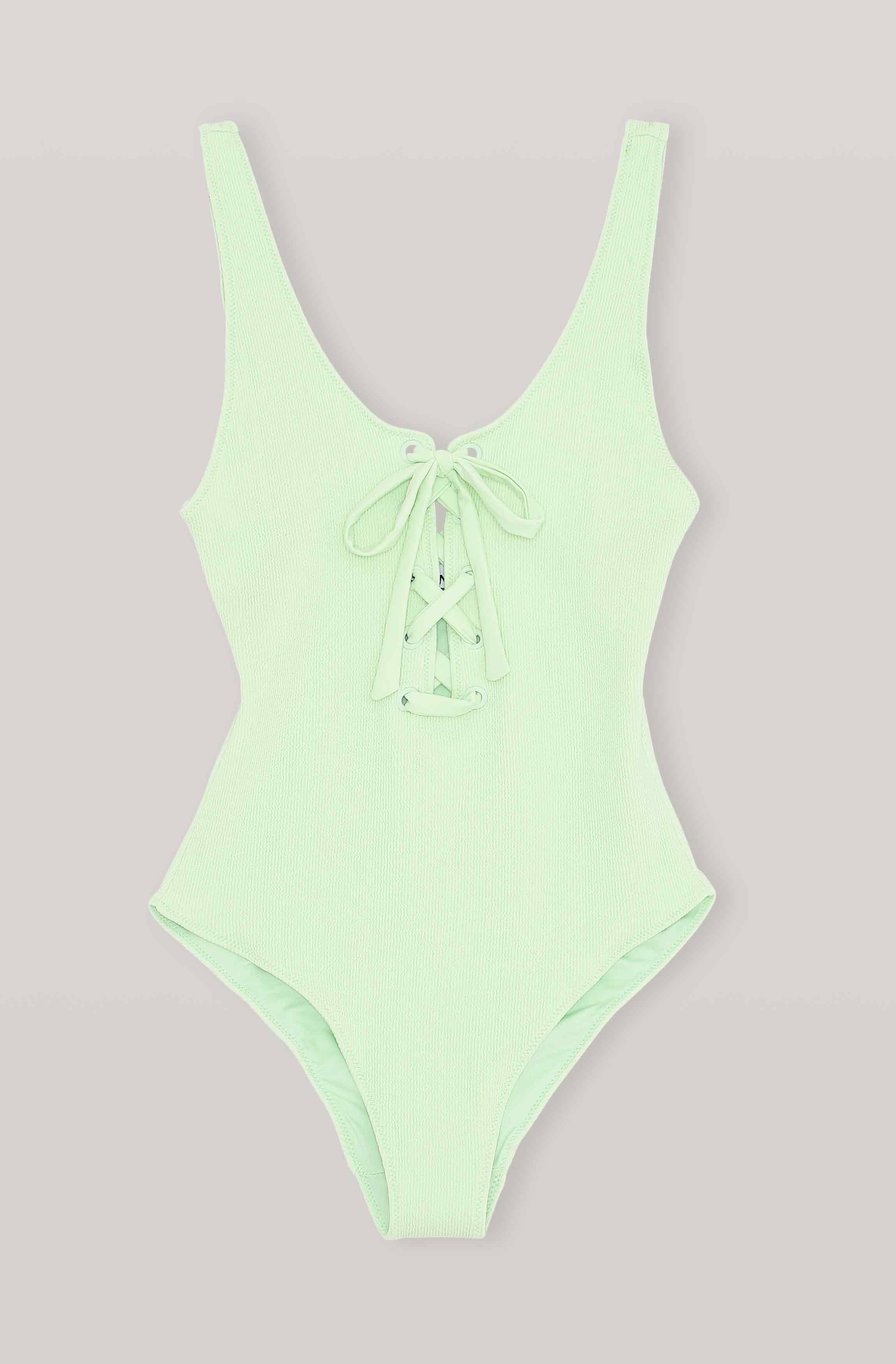 Green Textured Lace-up Swimsuit | Patina Green