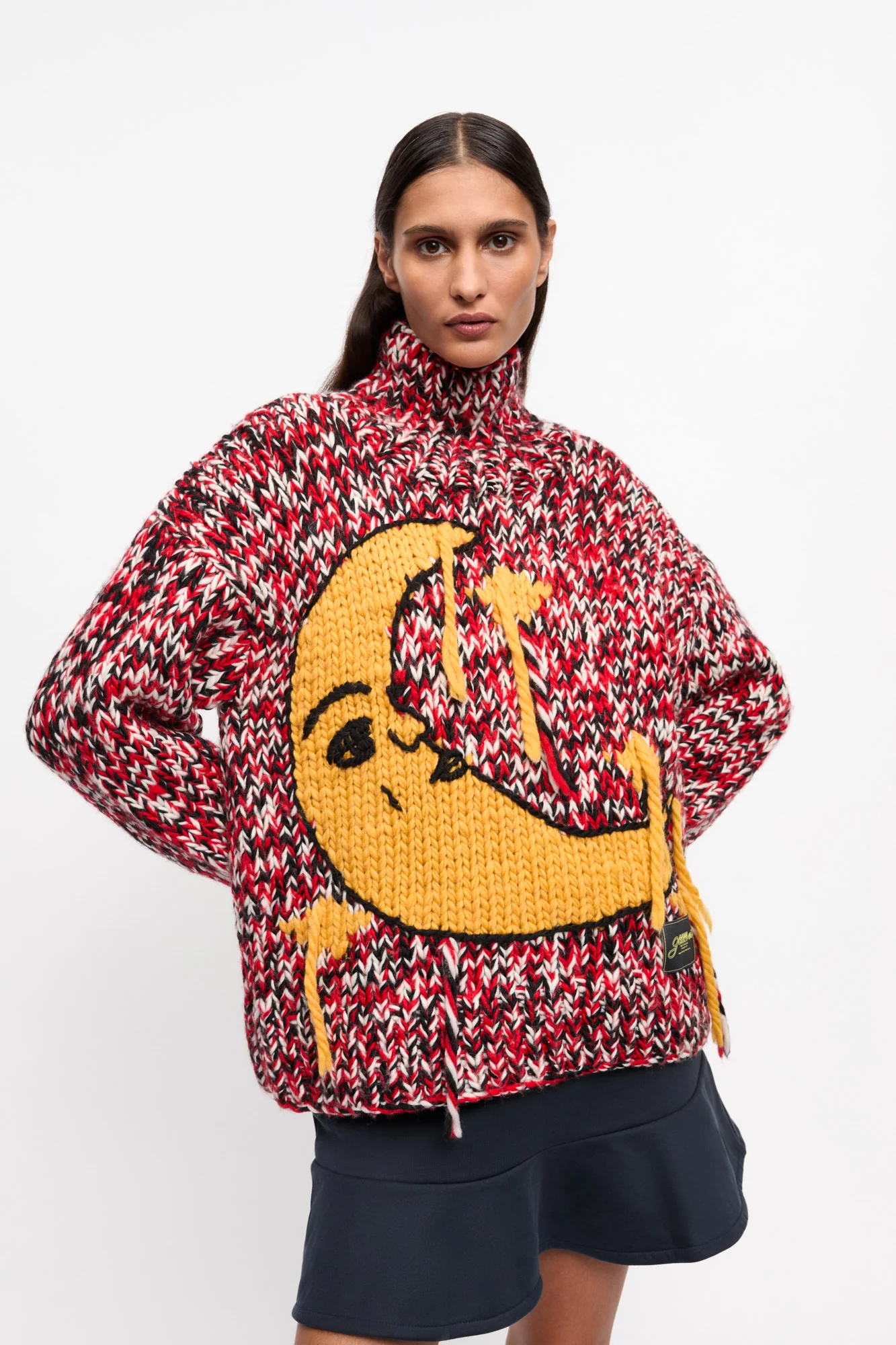 Handknit High Neck Jumper | Racing Red - Image 3