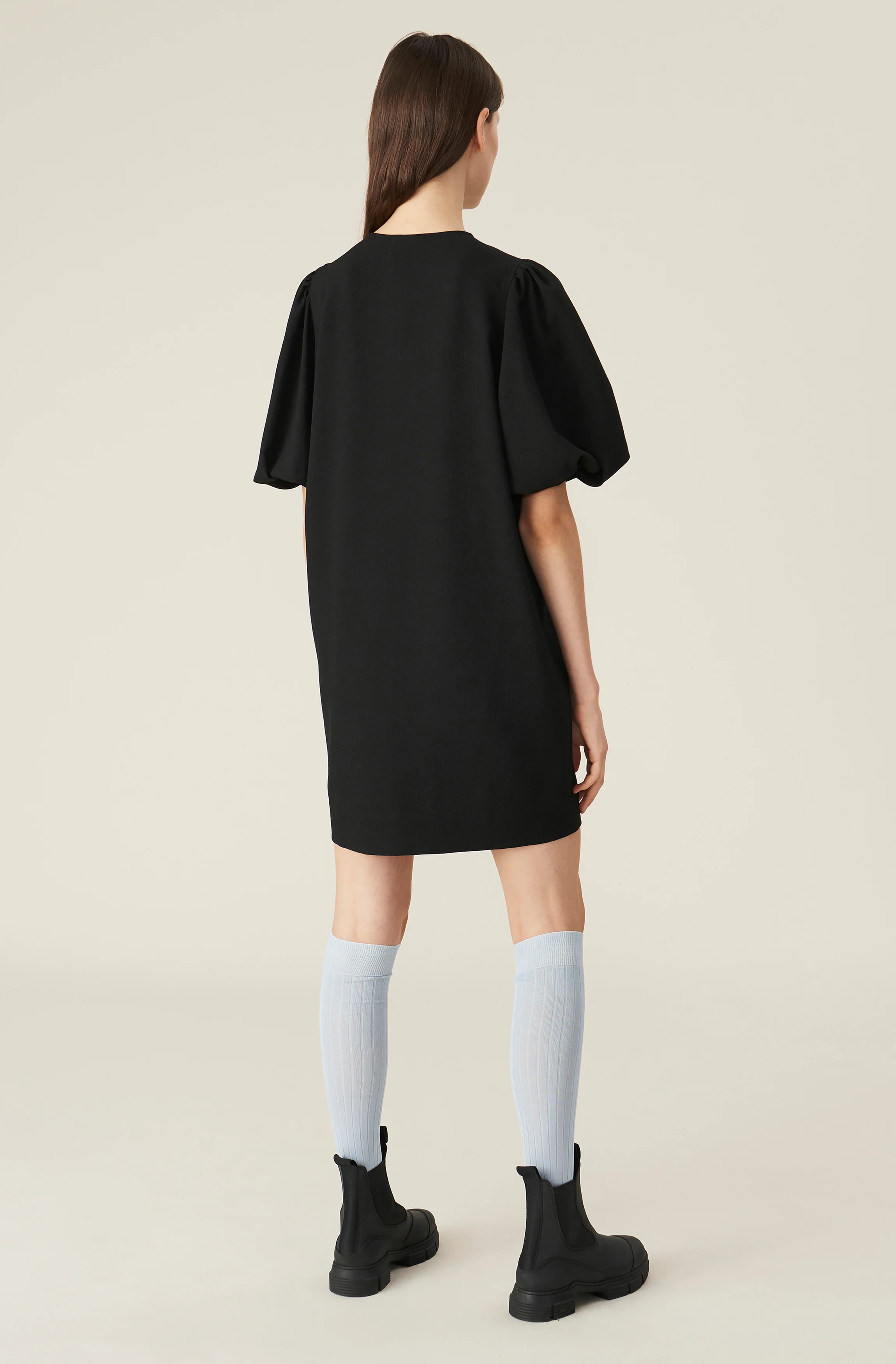 Heavy Crepe Balloon Sleeve Mini Dress | Black - Image 3