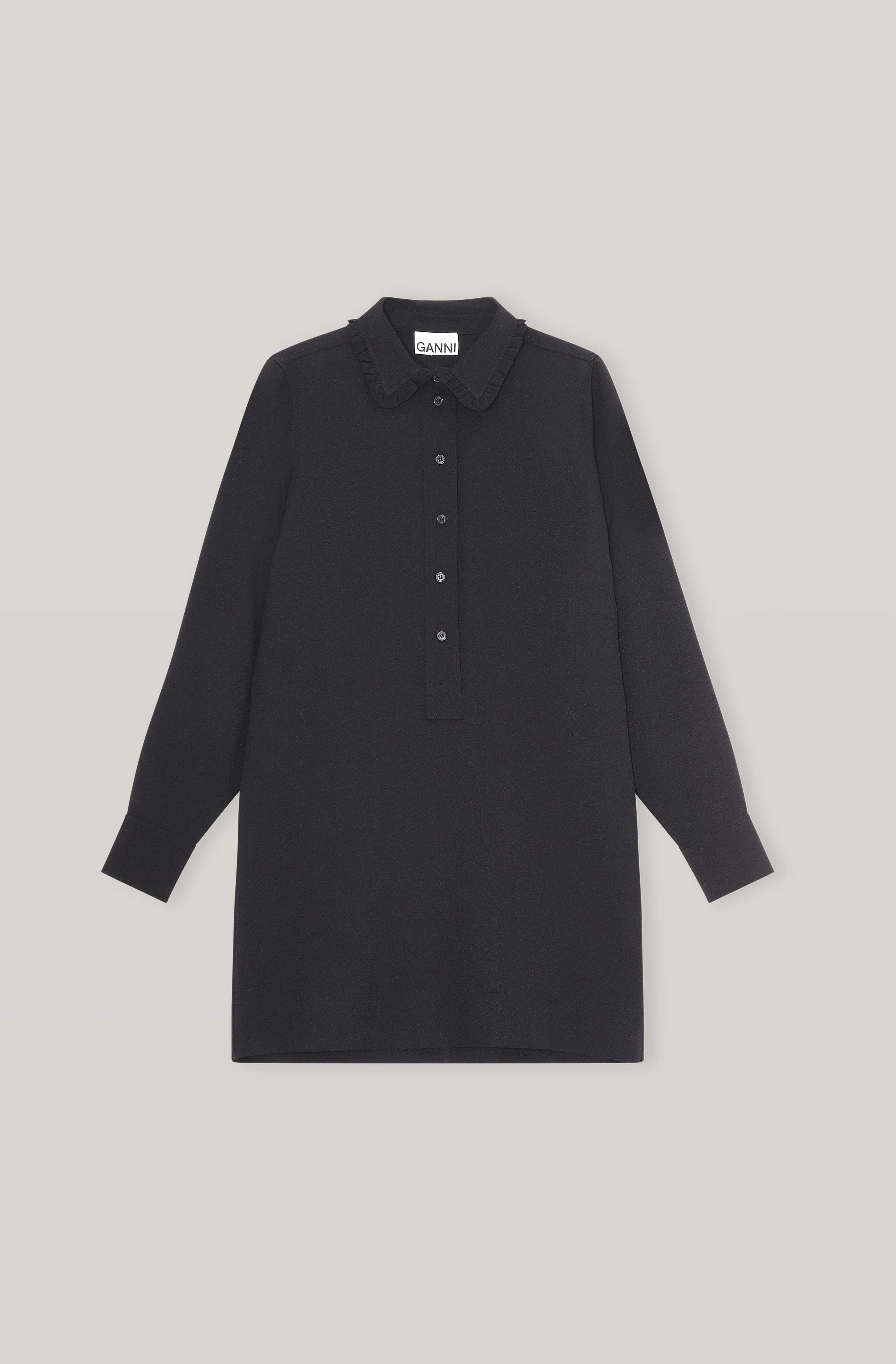 Heavy Crepe Half-Button Planket Mini Dress | Black