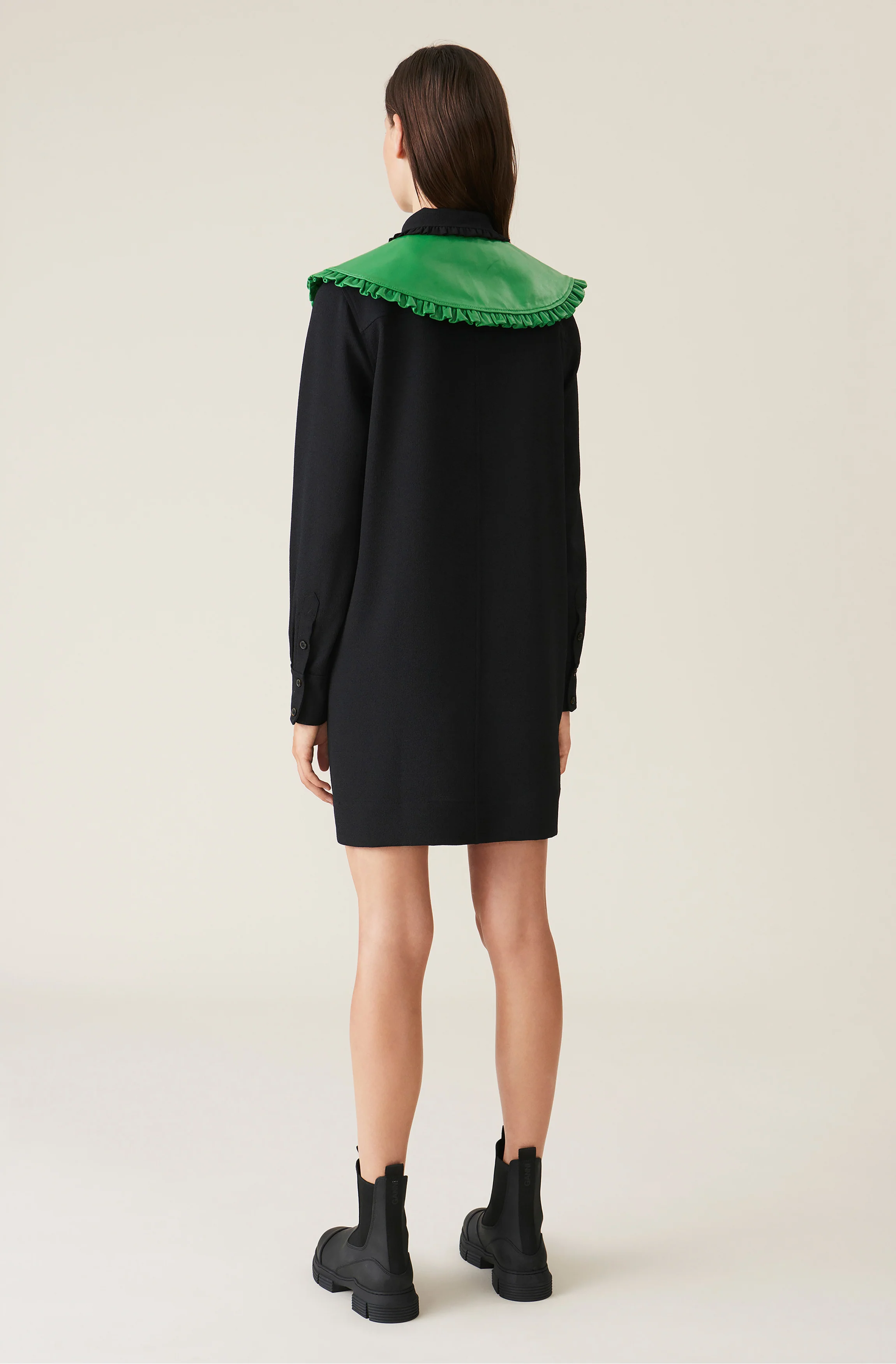 Heavy Crepe Half-Button Planket Mini Dress | Black - Image 3