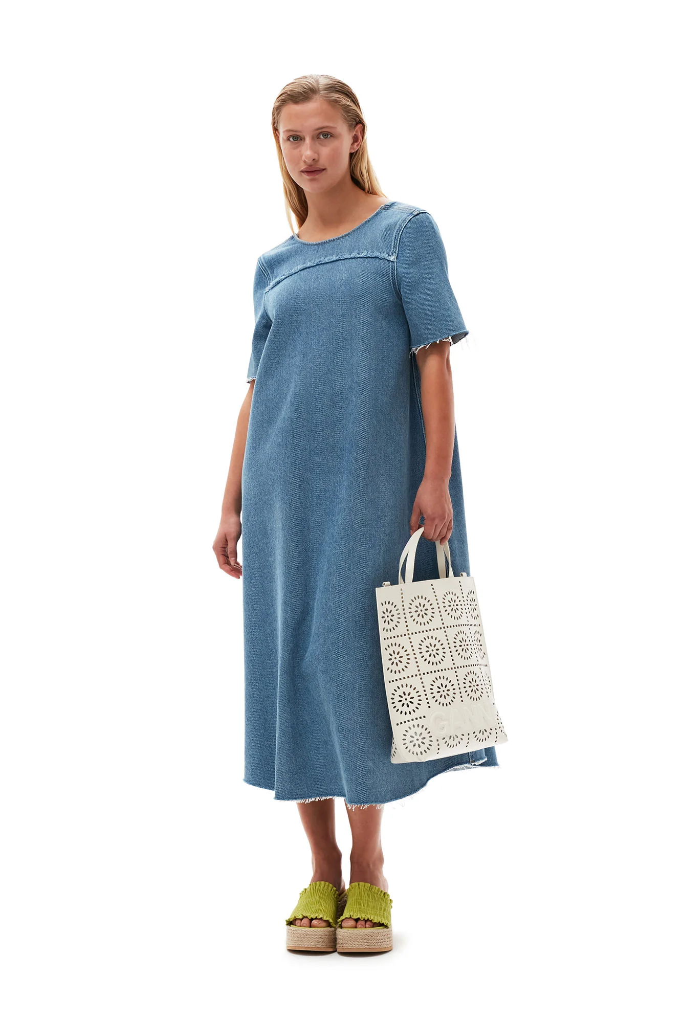 Heavy Denim A-Line Midi Dress | Light Blue Stone - Image 3