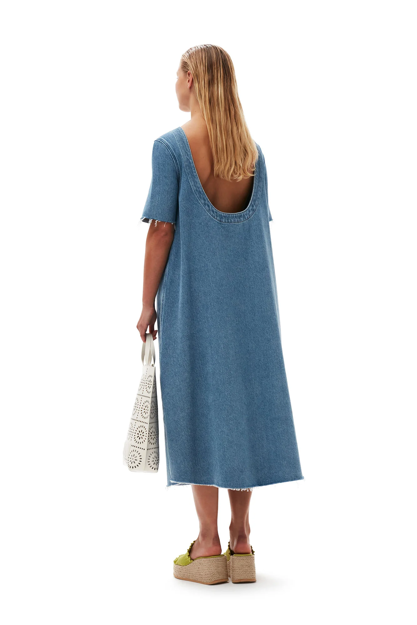 Heavy Denim A-Line Midi Dress | Light Blue Stone - Image 4