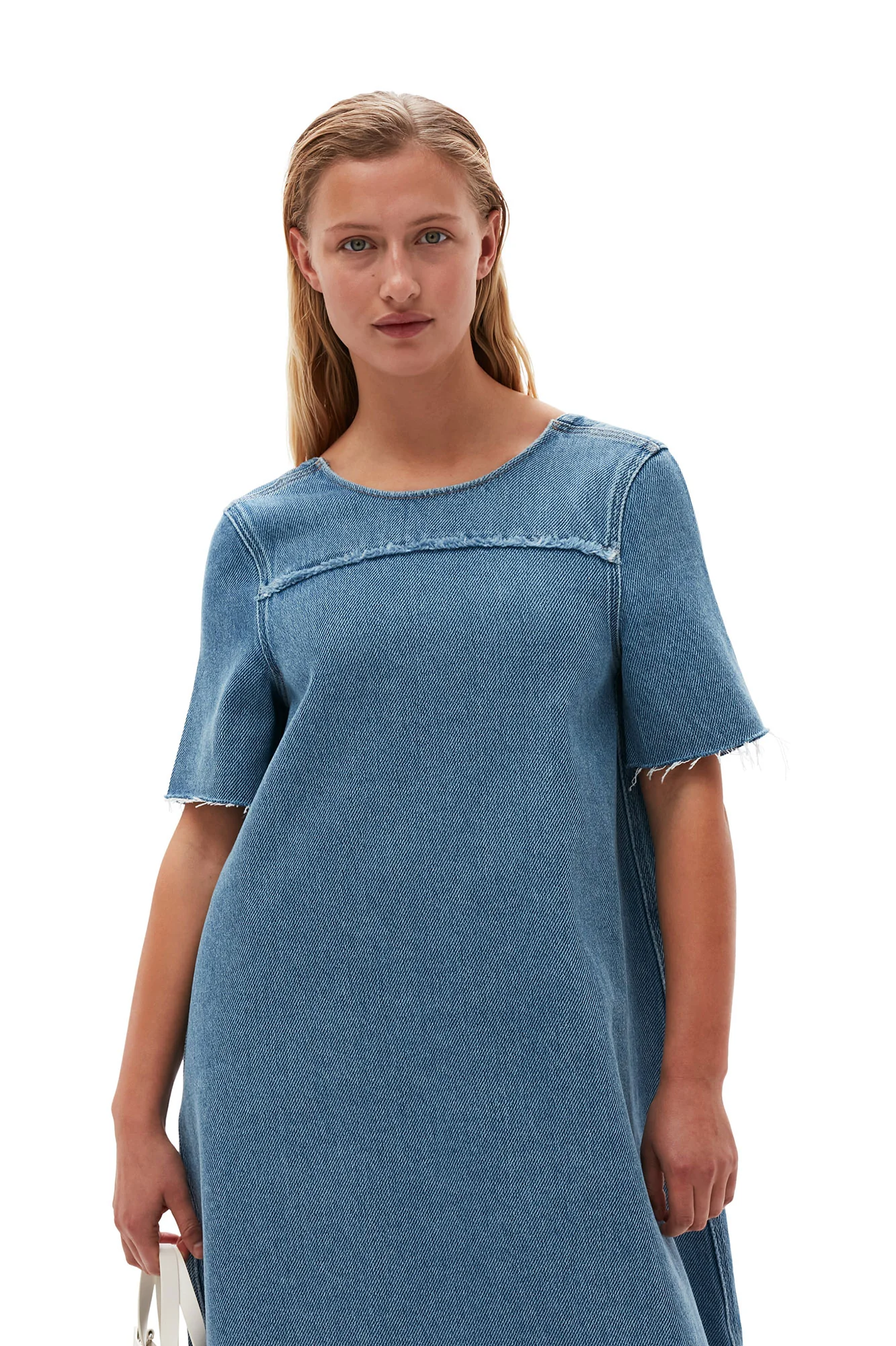 Heavy Denim A-Line Midi Dress | Light Blue Stone - Image 5