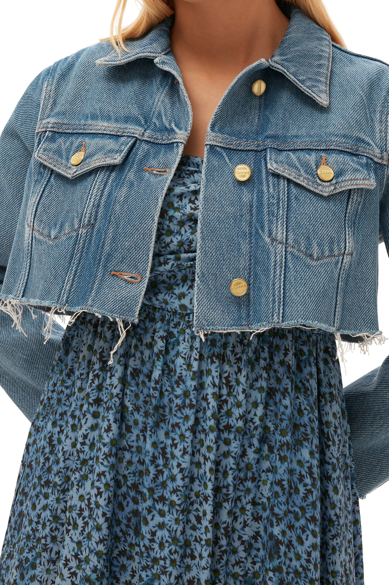 Heavy Denim Cropped Trucker Jacket | Light Blue Stone - Image 10
