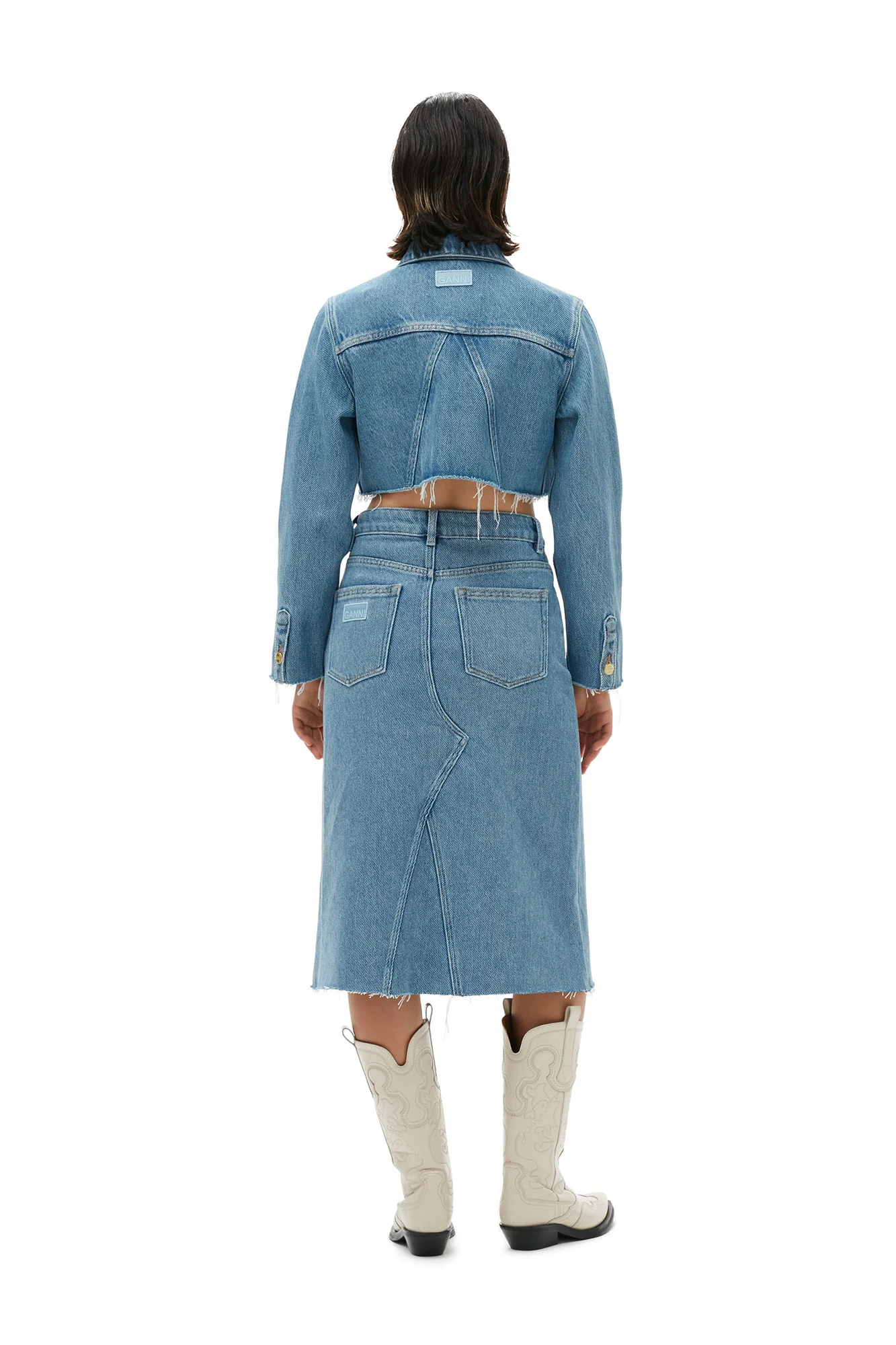 Heavy Denim Cropped Trucker Jacket | Light Blue Stone - Image 4