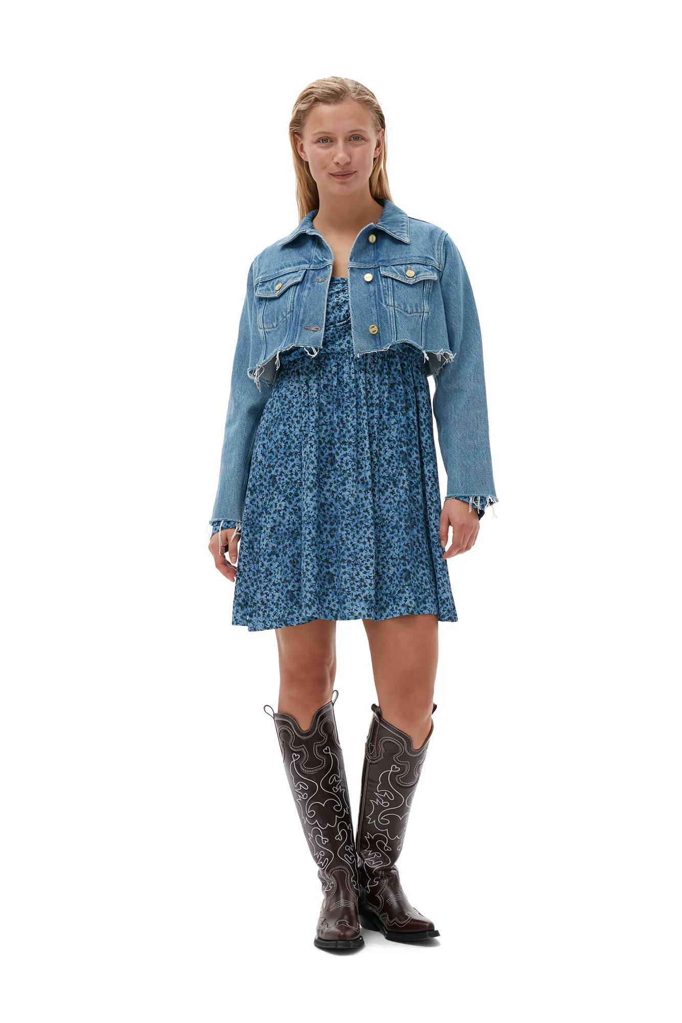 Heavy Denim Cropped Trucker Jacket | Light Blue Stone - Image 7