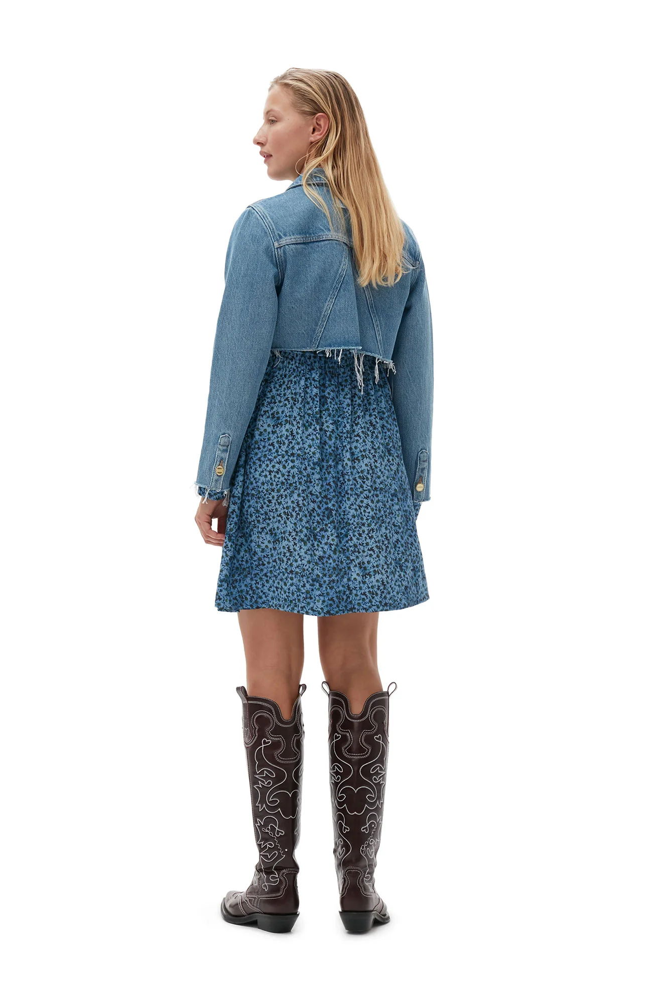 Heavy Denim Cropped Trucker Jacket | Light Blue Stone - Image 8
