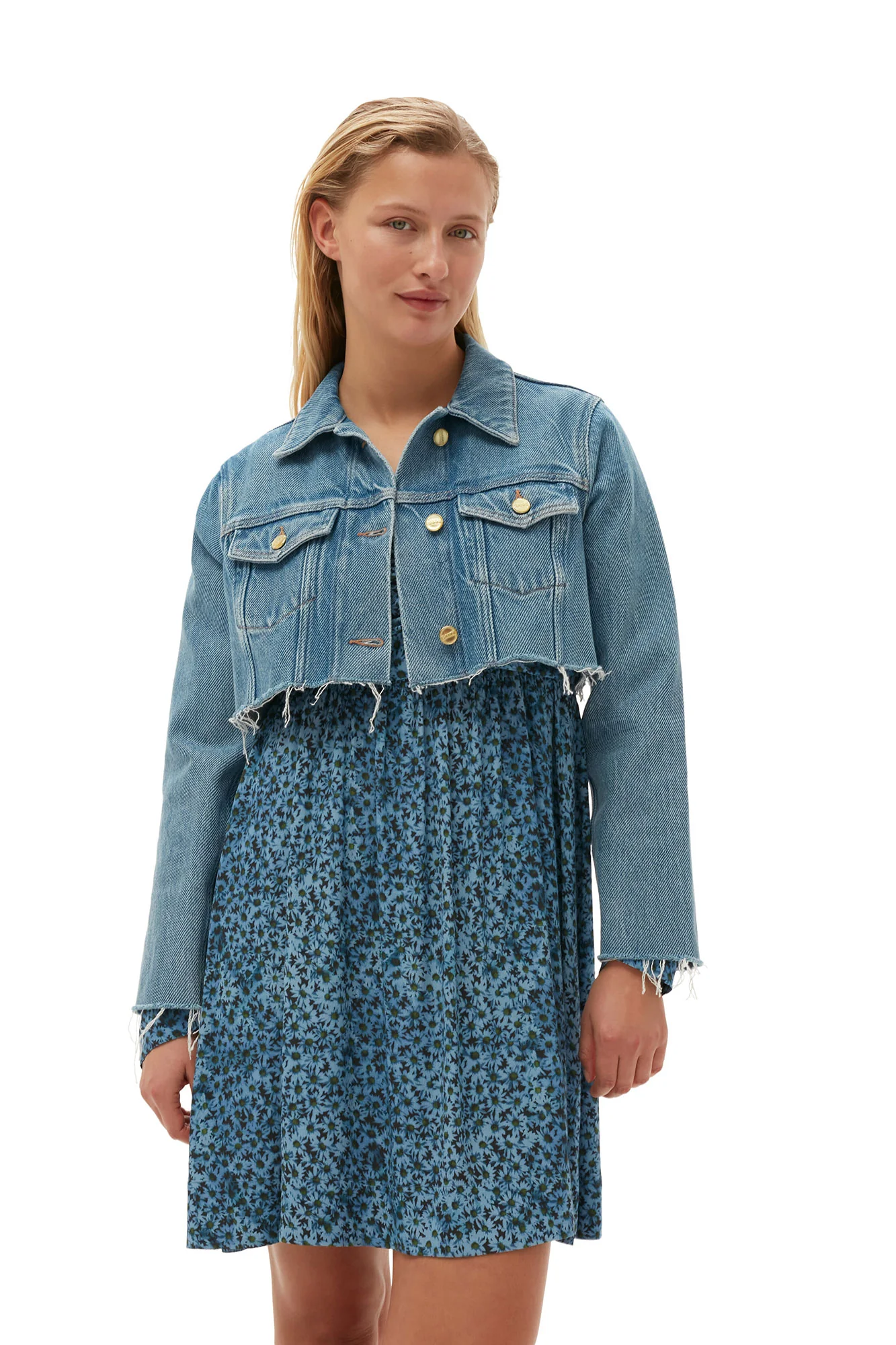 Heavy Denim Cropped Trucker Jacket | Light Blue Stone - Image 9