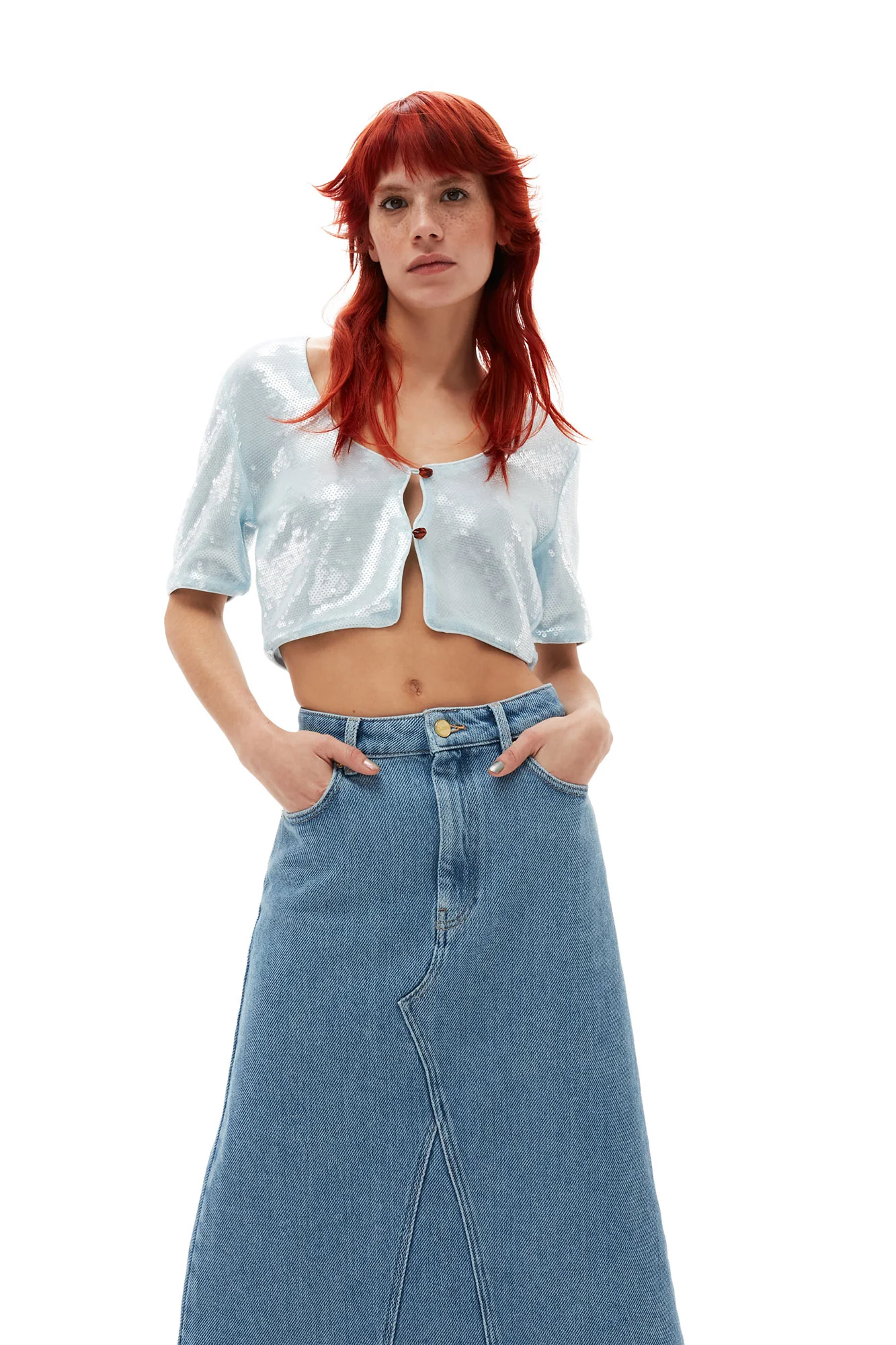 Heavy Denim Midi Skirt | Light Blue Stone - Image 5