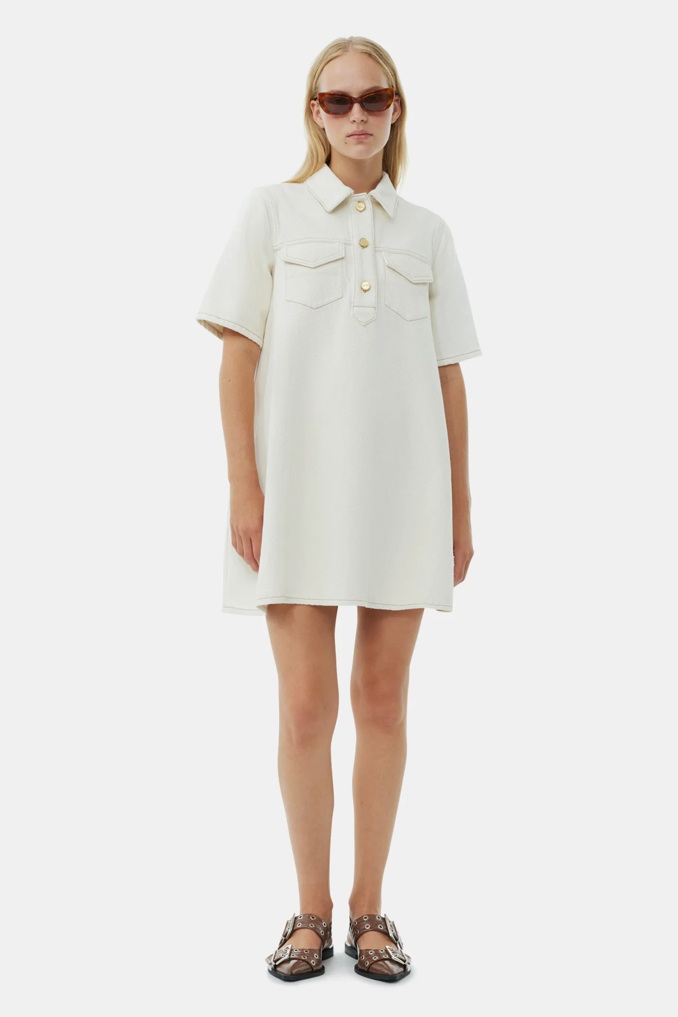 Heavy Denim Mini Dress | Egret - Image 3