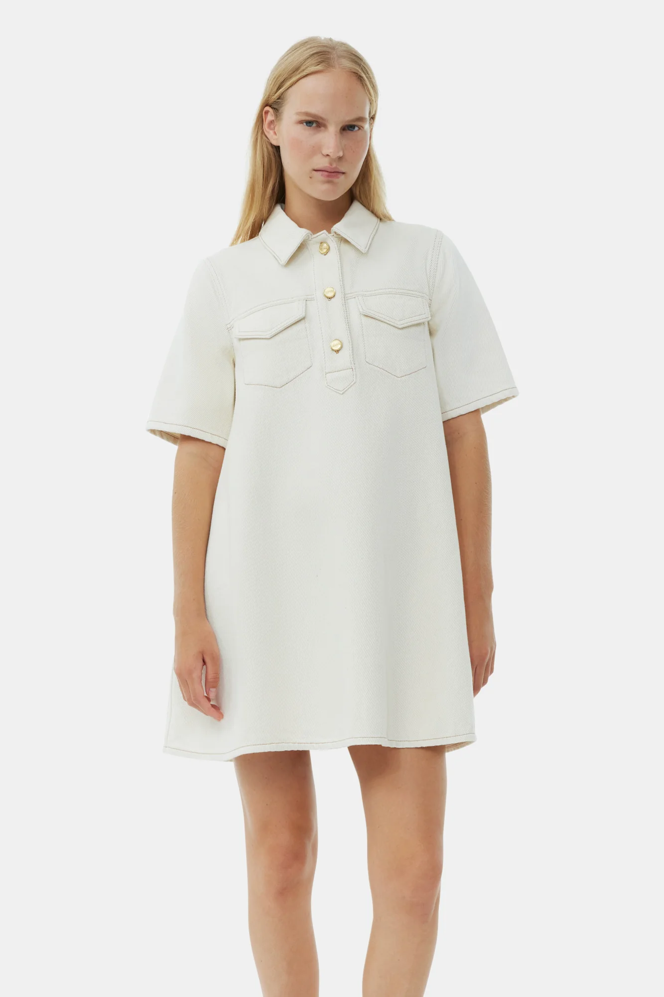 Heavy Denim Mini Dress | Egret - Image 4