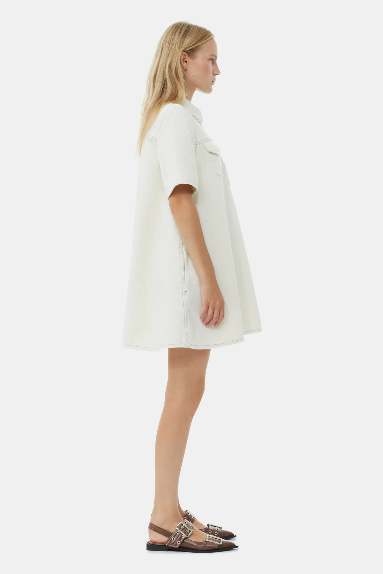 Heavy Denim Mini Dress | Egret - Image 5