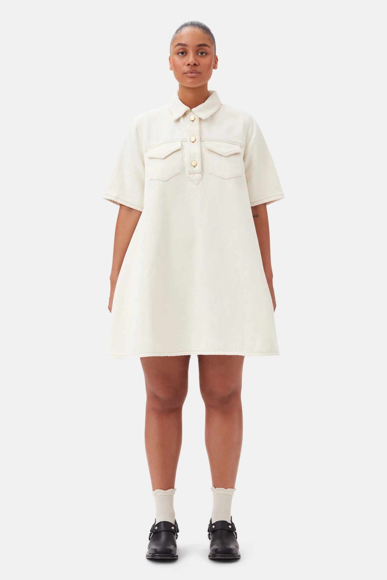 Heavy Denim Mini Dress | Egret - Image 7