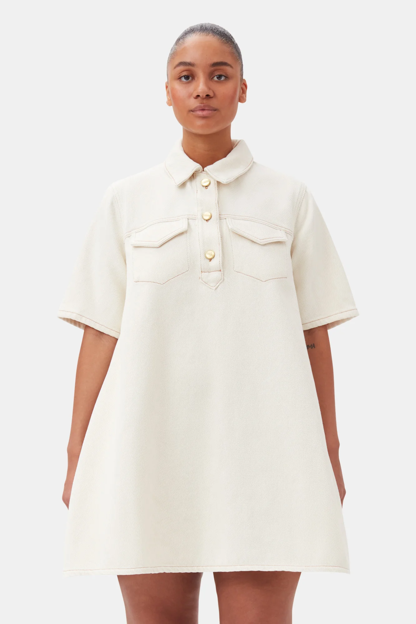 Heavy Denim Mini Dress | Egret - Image 8