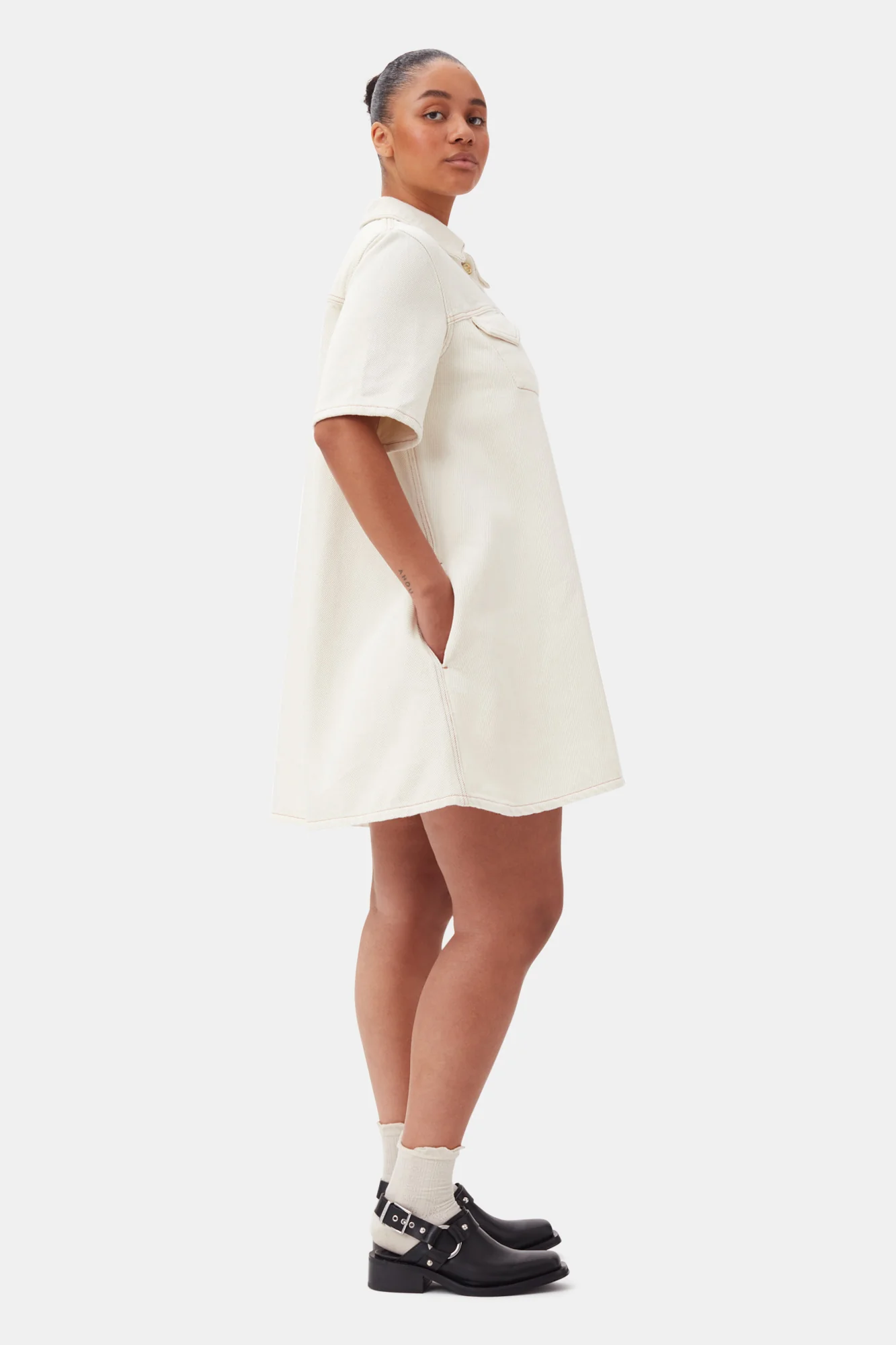 Heavy Denim Mini Dress | Egret - Image 9