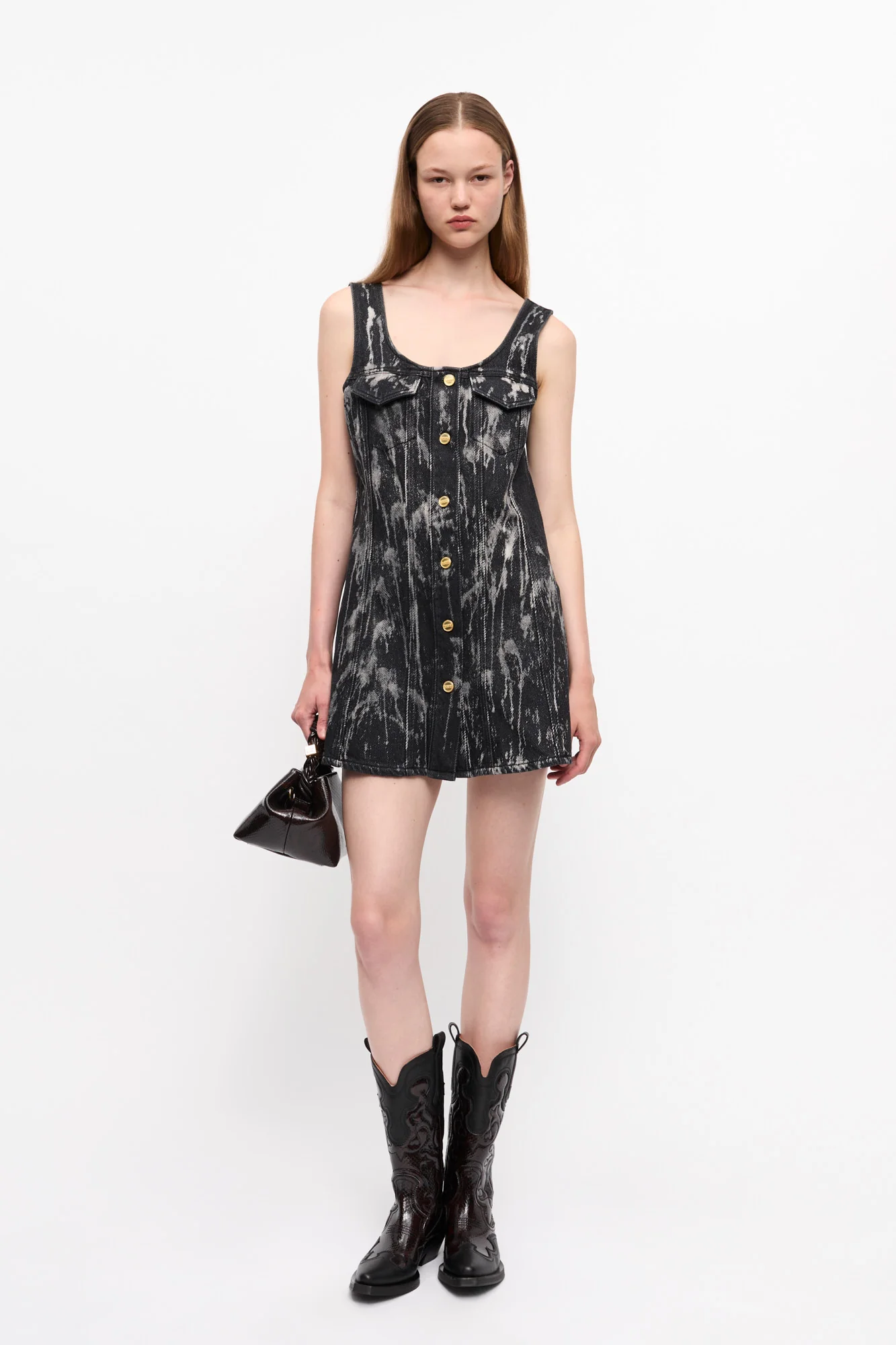 Heavy Denim Mini Dress | Washed Black/Black - Image 3