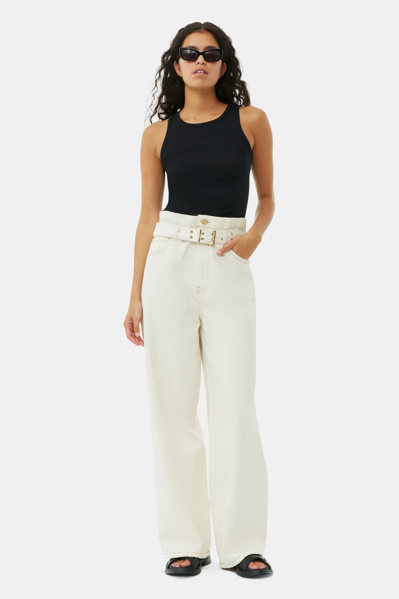 Heavy Denim Paperbag Jeans | Egret - Image 3