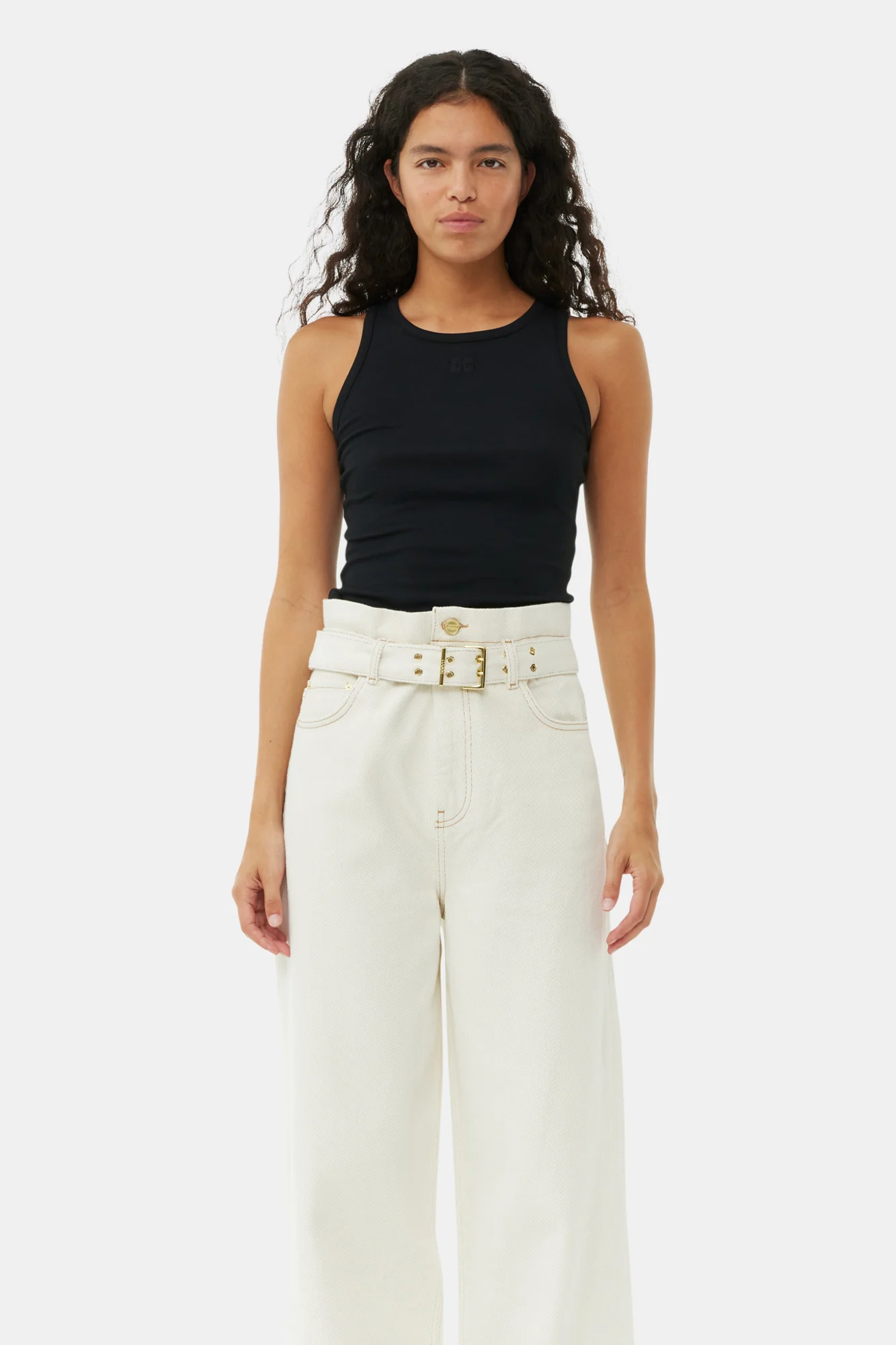 Heavy Denim Paperbag Jeans | Egret - Image 4