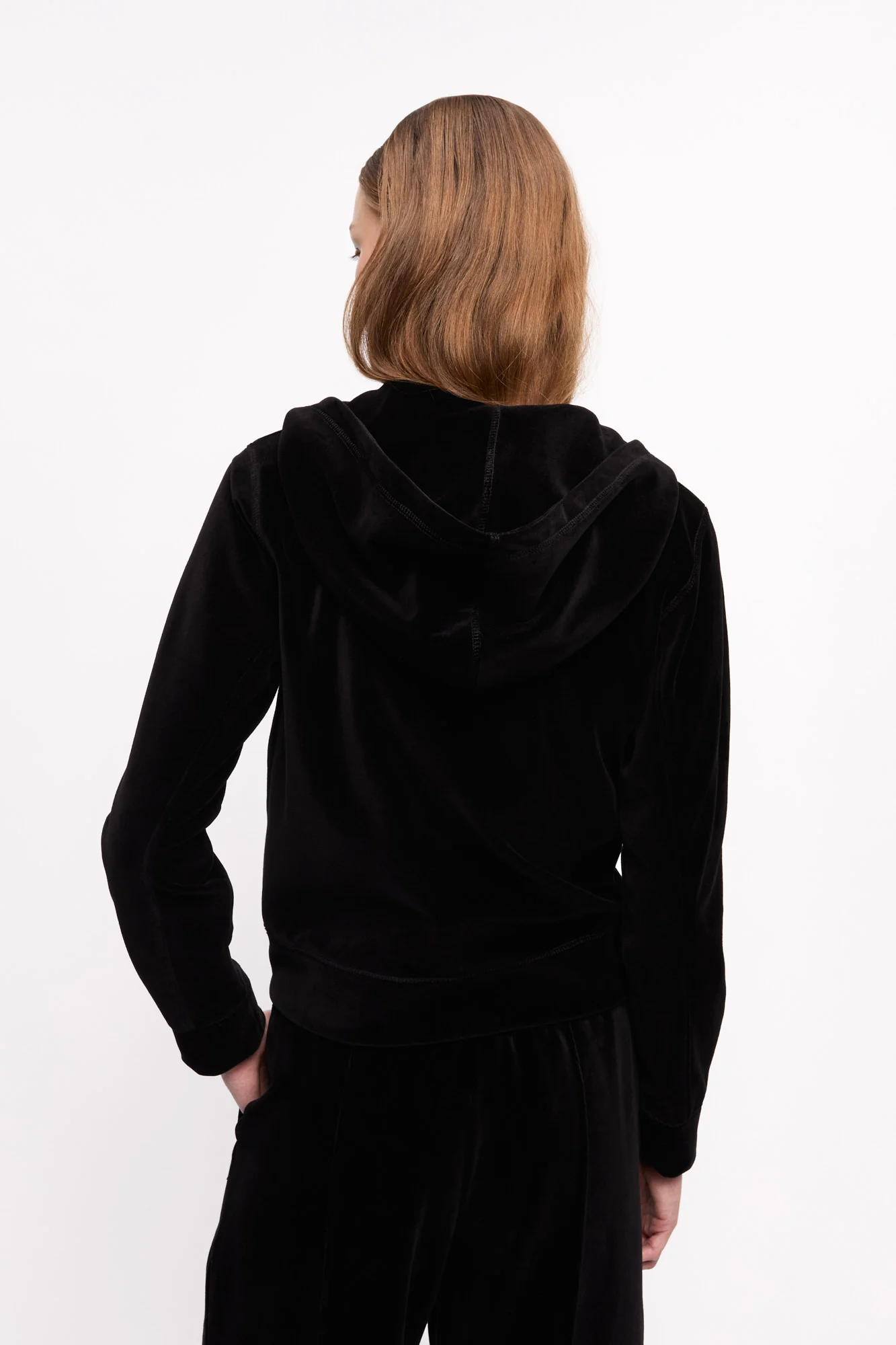 Heavy Velour Zip Hoodie | Black - Image 3