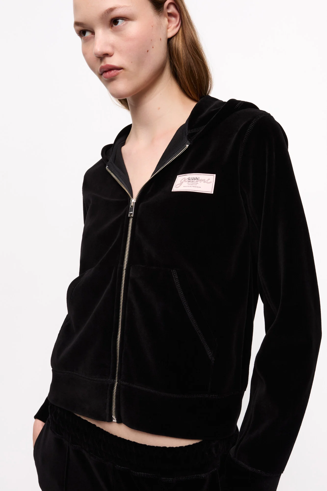 Heavy Velour Zip Hoodie | Black - Image 5