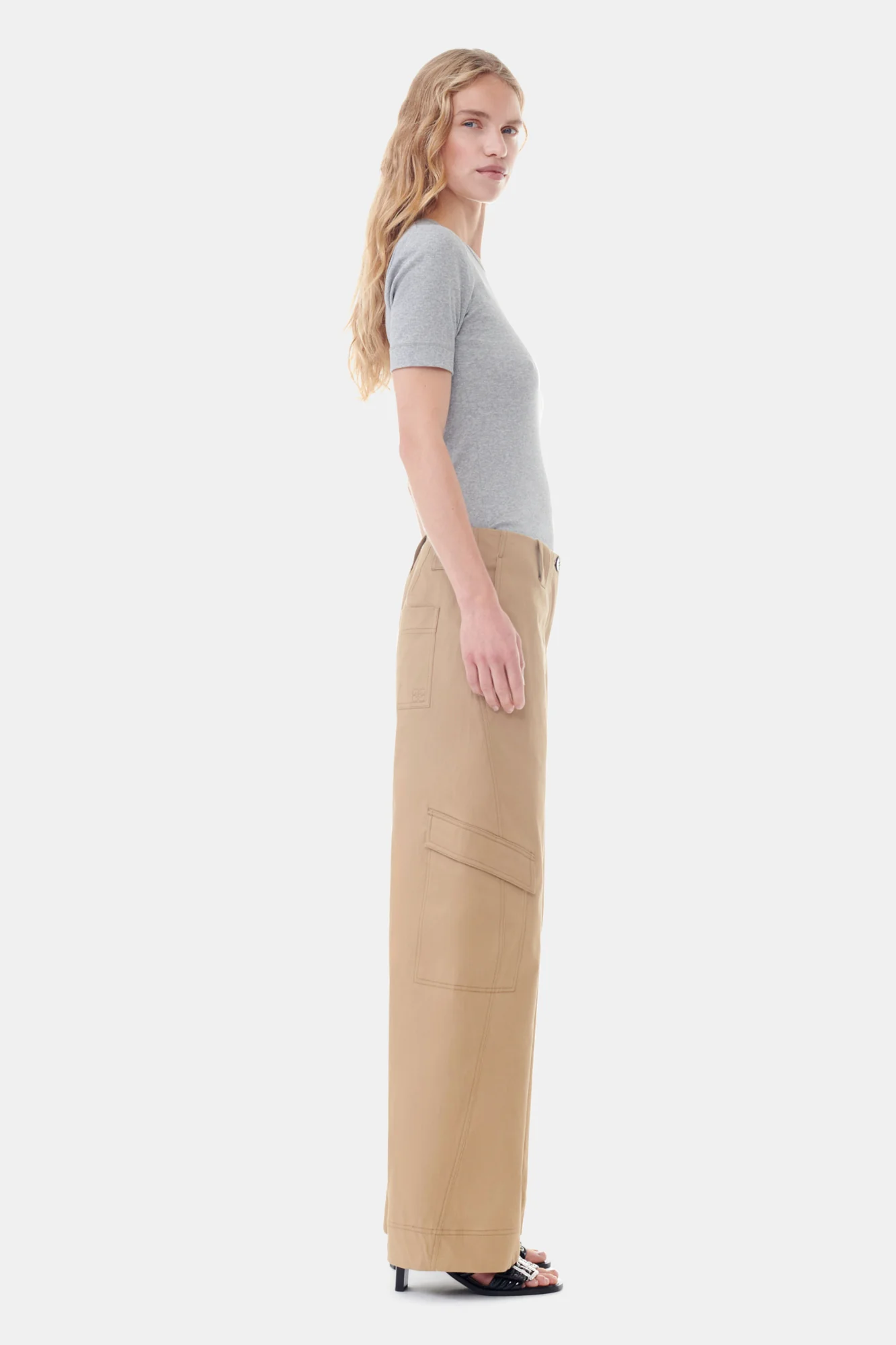 Herringbone Canvas Mid Waist Trousers | Tiger's Eye - Image 4