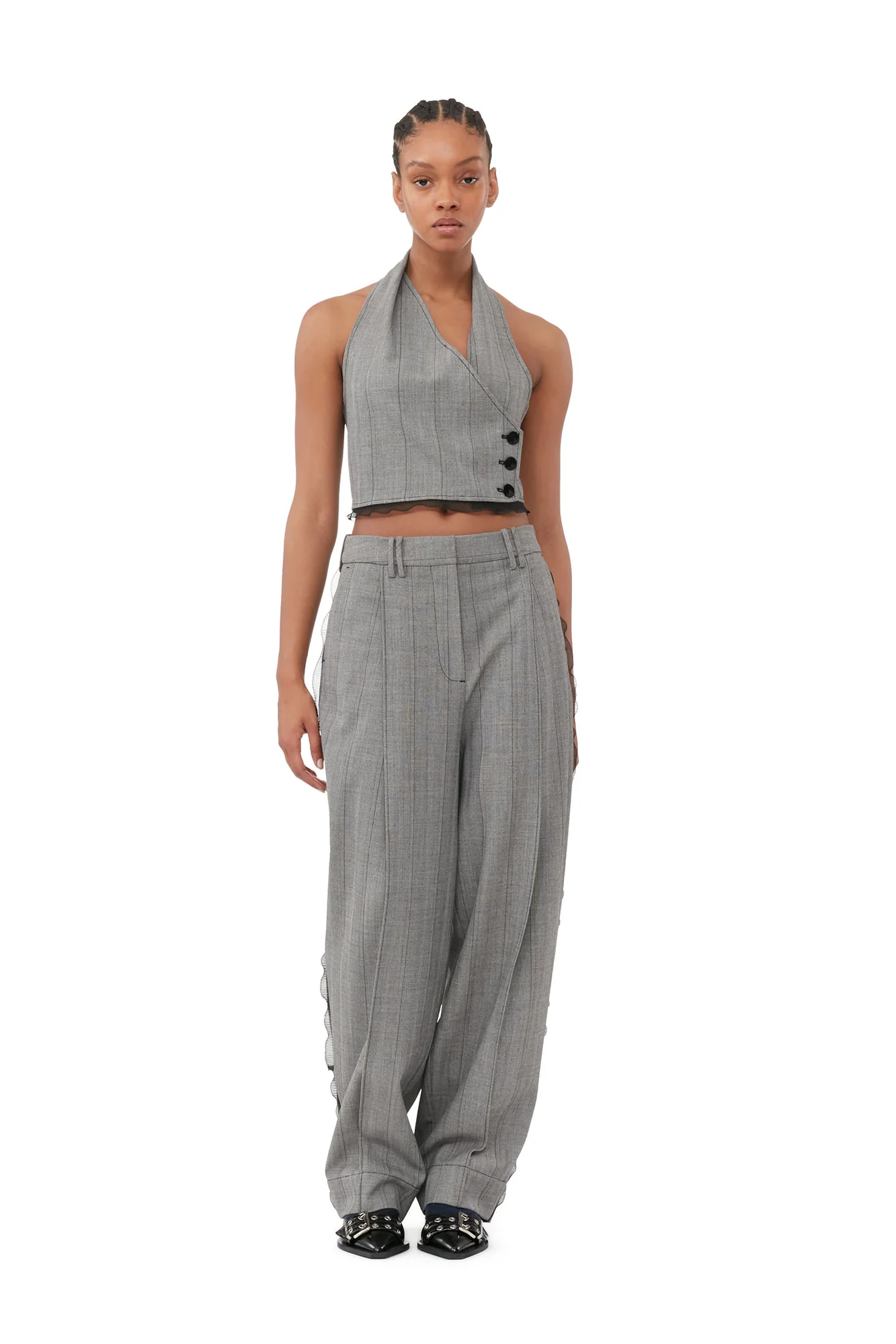 Herringbone Suiting Pleated Trousers | Frost Gray - Image 3