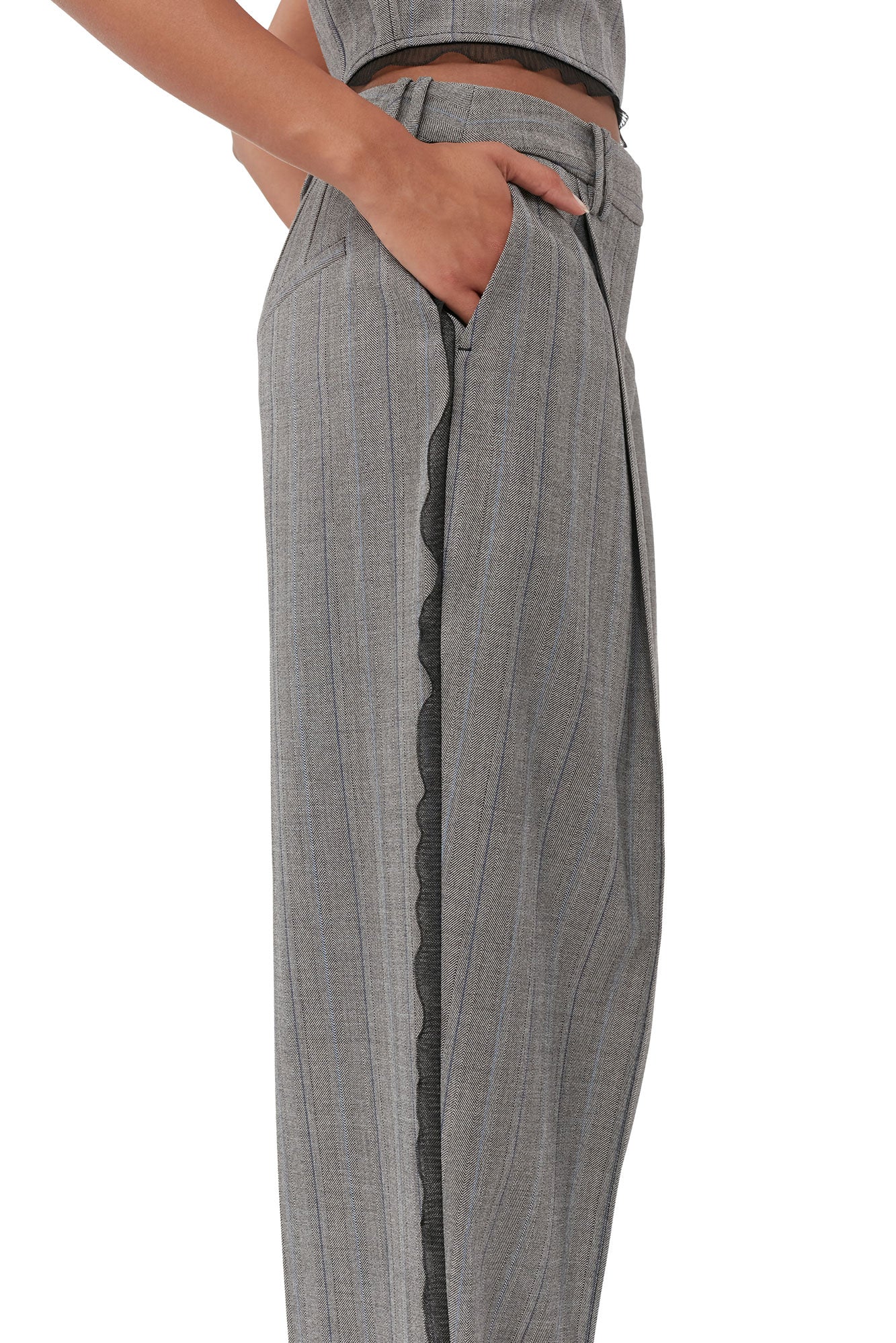 Herringbone Suiting Pleated Trousers | Frost Gray - Image 6