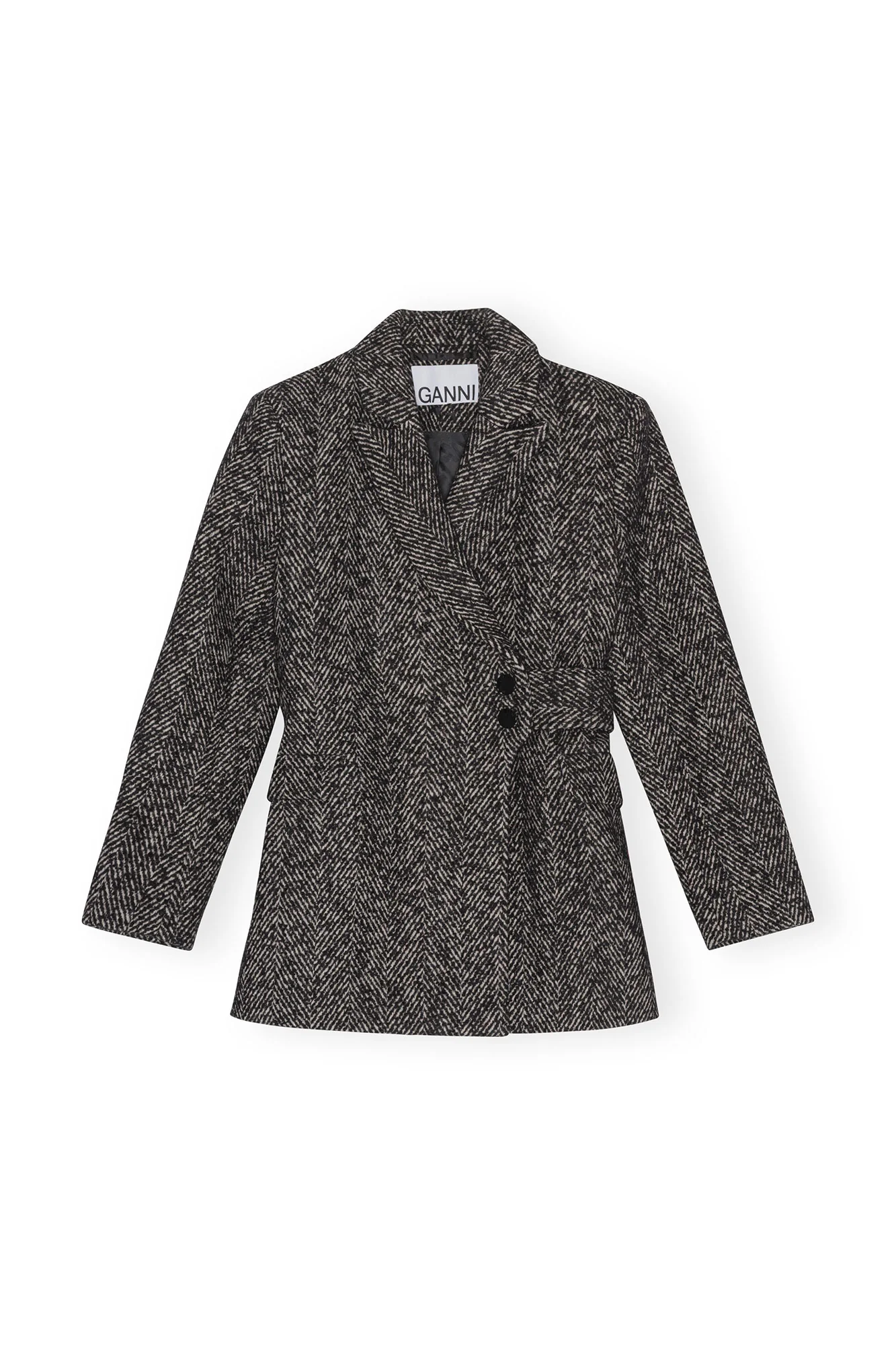 Herringbone Wool Belt Blazer | Black
