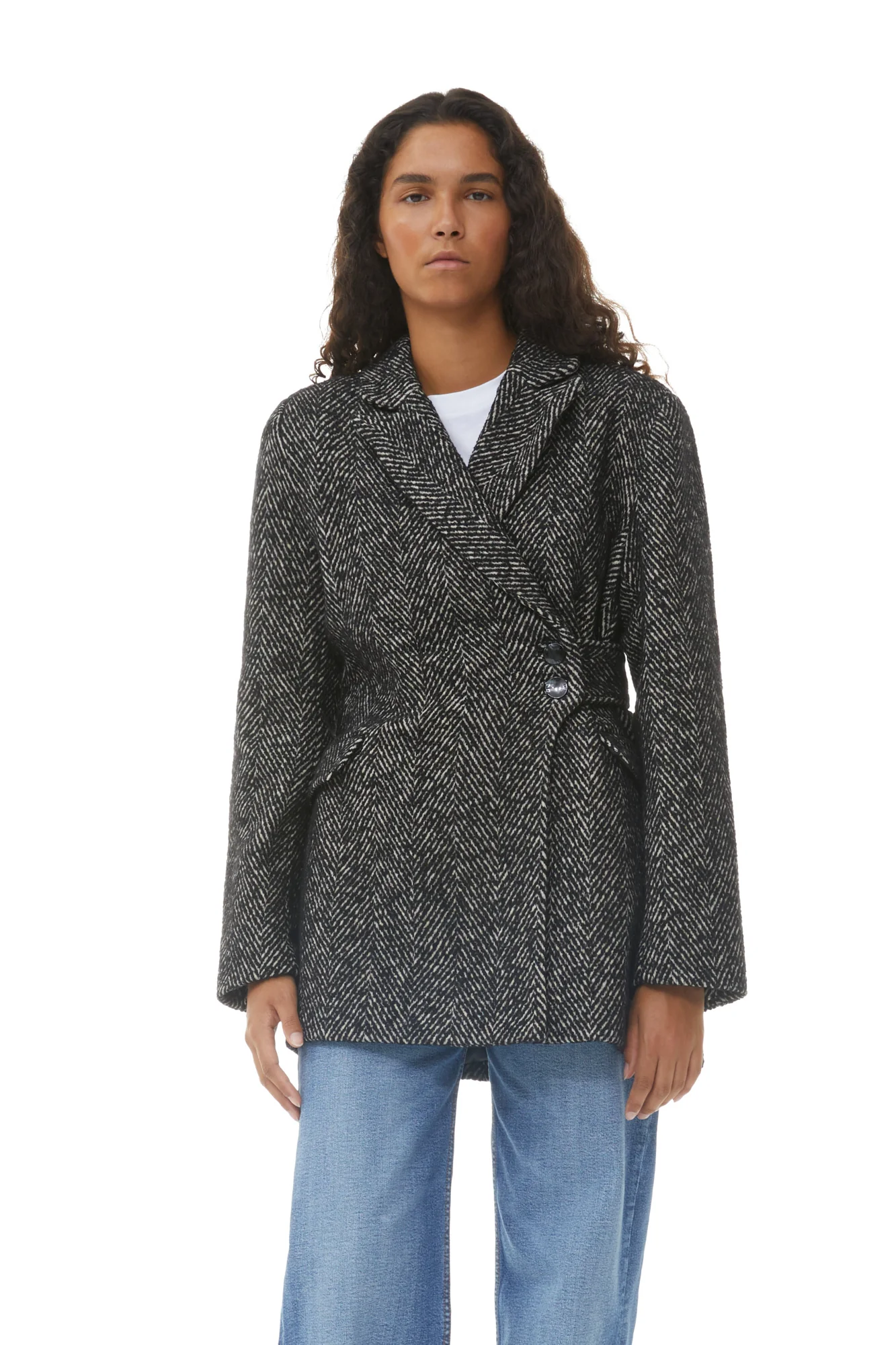 Herringbone Wool Belt Blazer | Black - Image 3