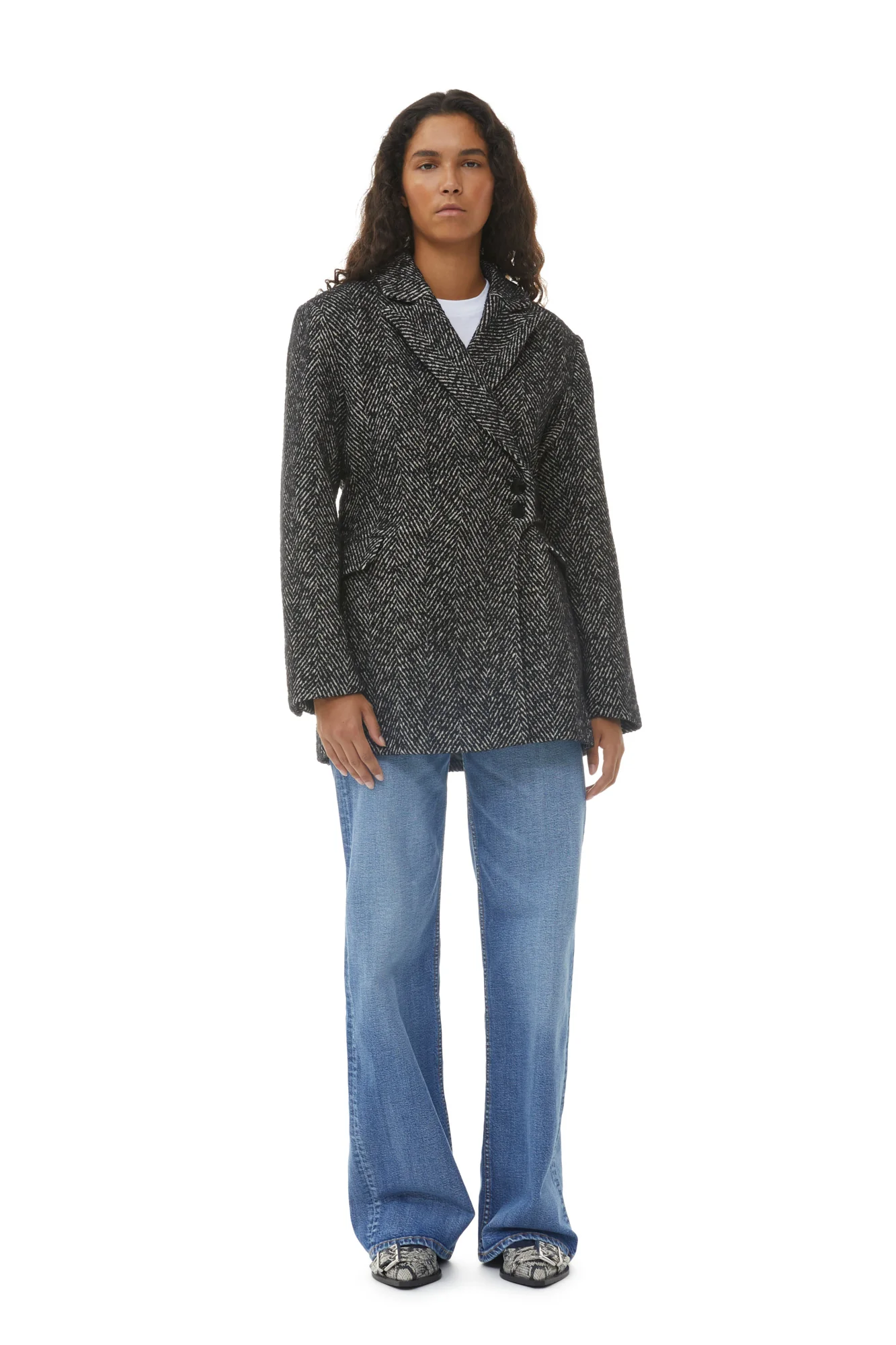 Herringbone Wool Belt Blazer | Black - Image 4