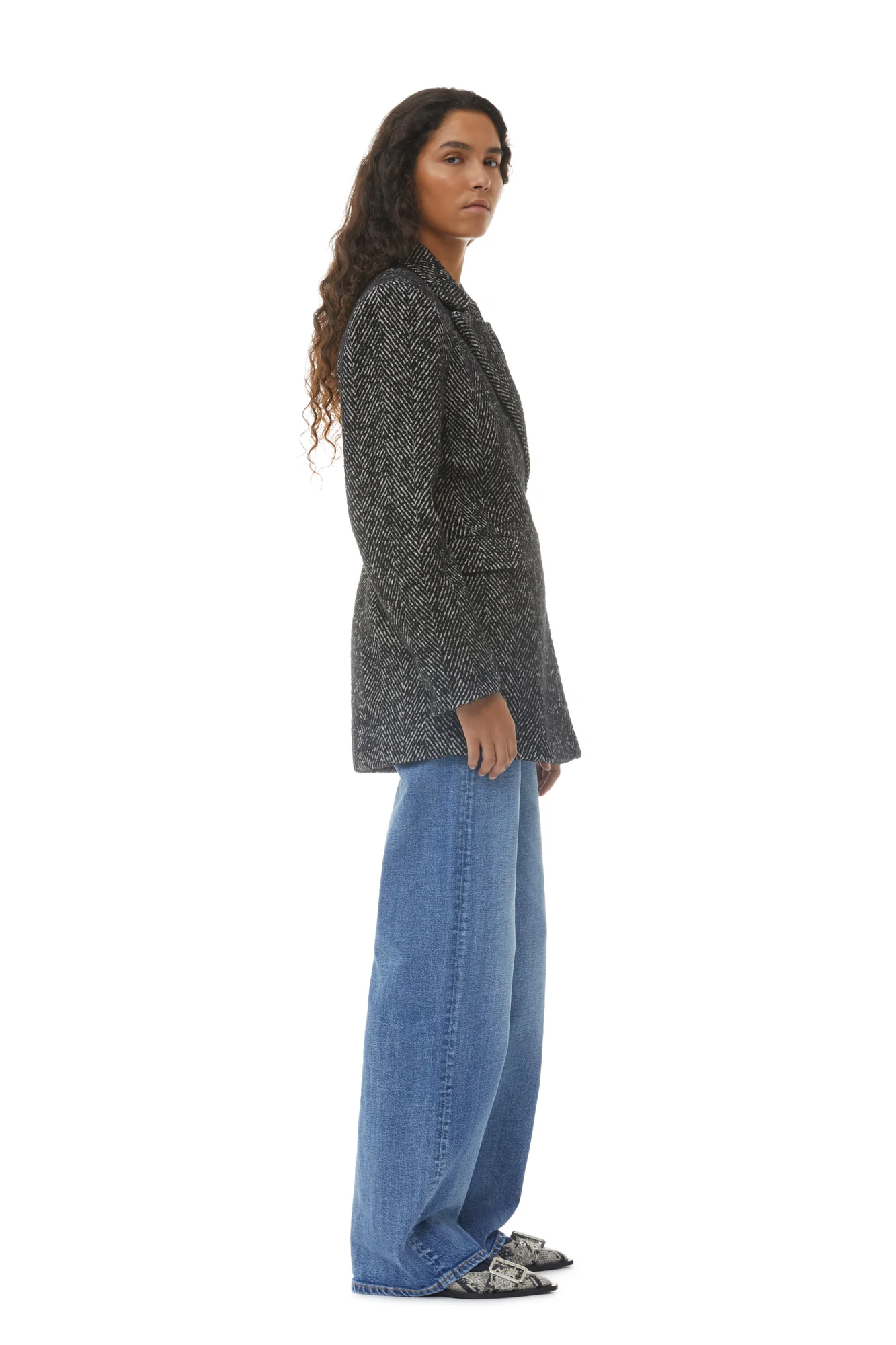 Herringbone Wool Belt Blazer | Black - Image 5