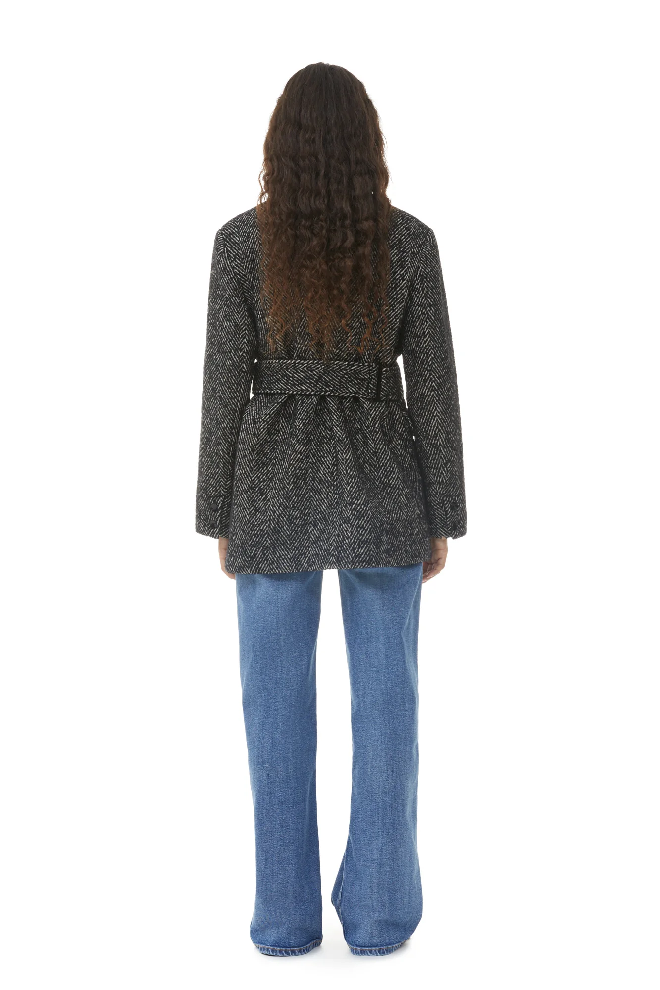 Herringbone Wool Belt Blazer | Black - Image 6