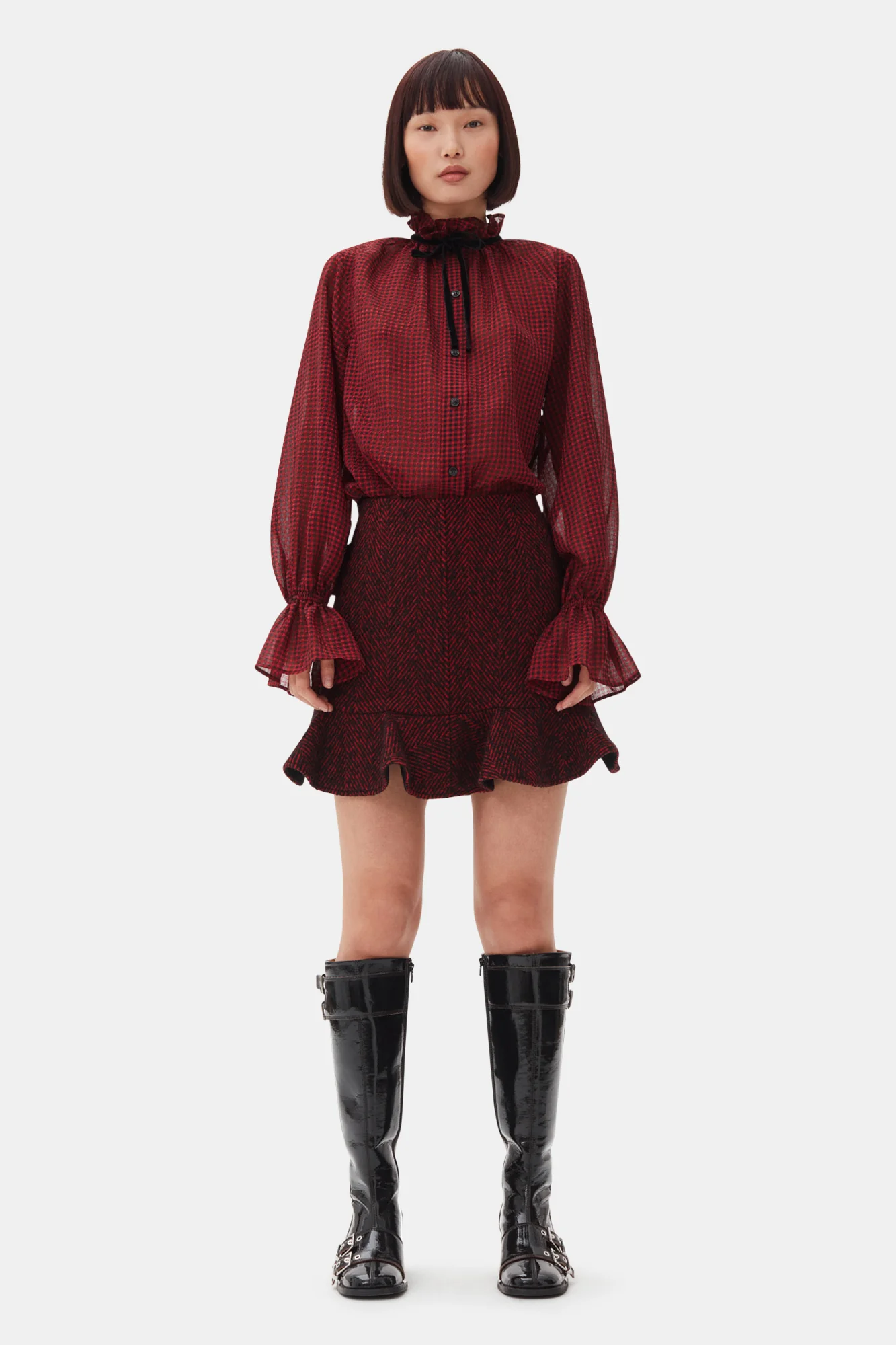 Herringbone Wool Mini Skirt | Winery - Image 3