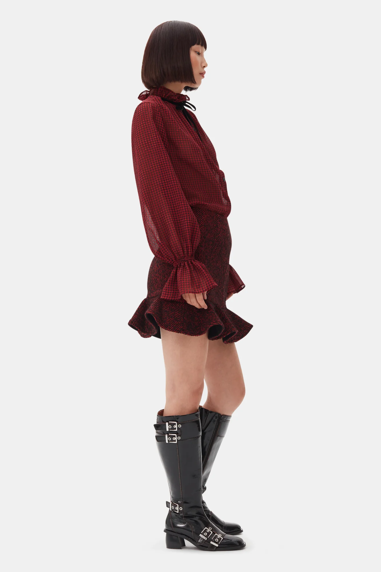 Herringbone Wool Mini Skirt | Winery - Image 4