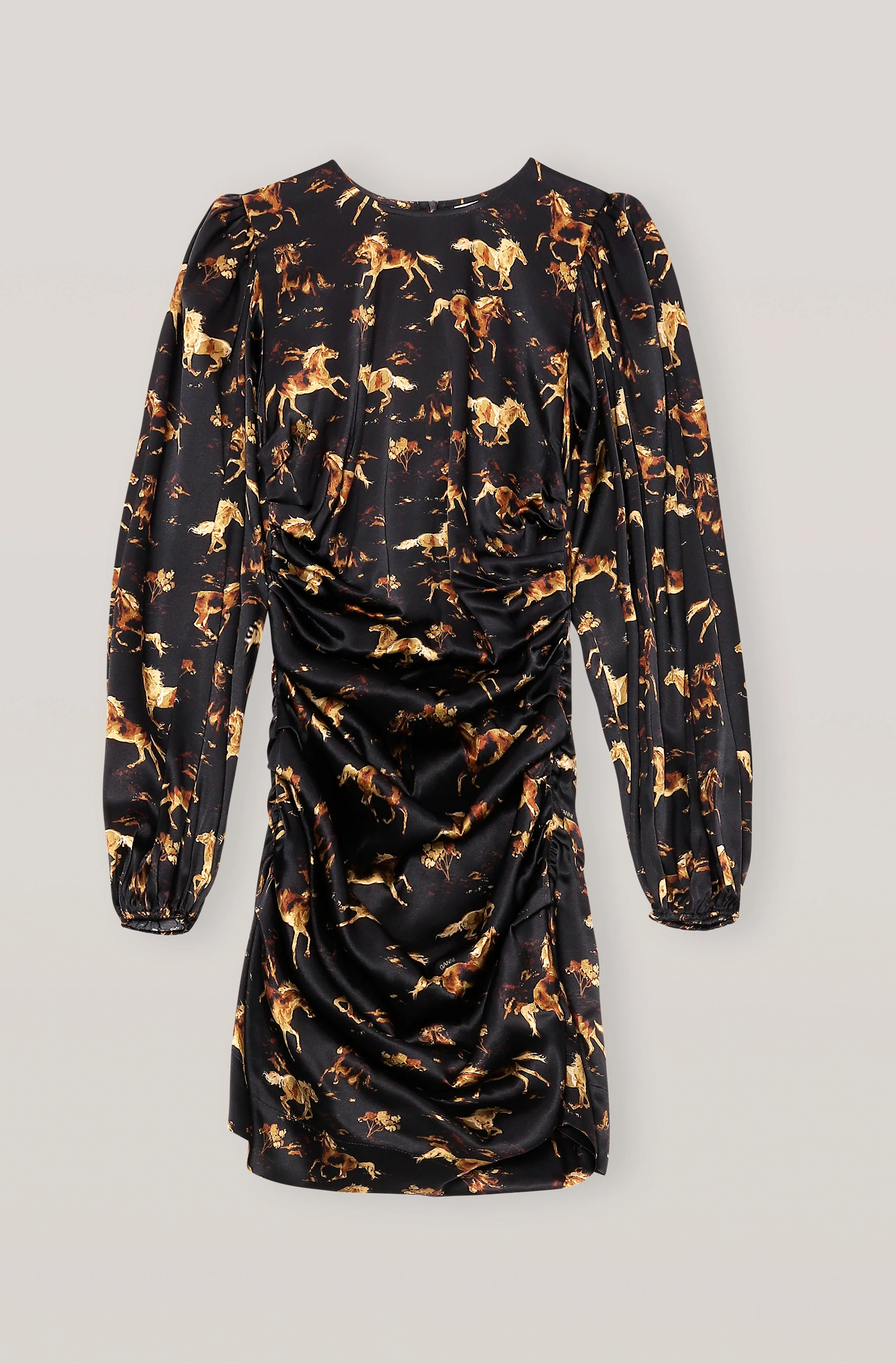 Horse Print Silk Mini Dress | Black