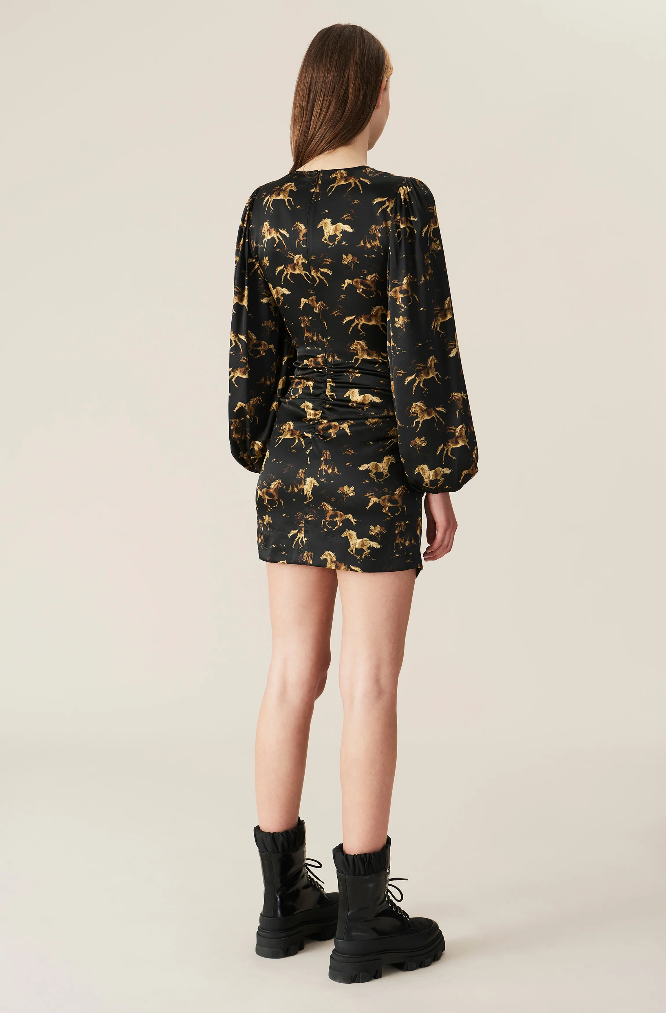 Horse Print Silk Mini Dress | Black - Image 3