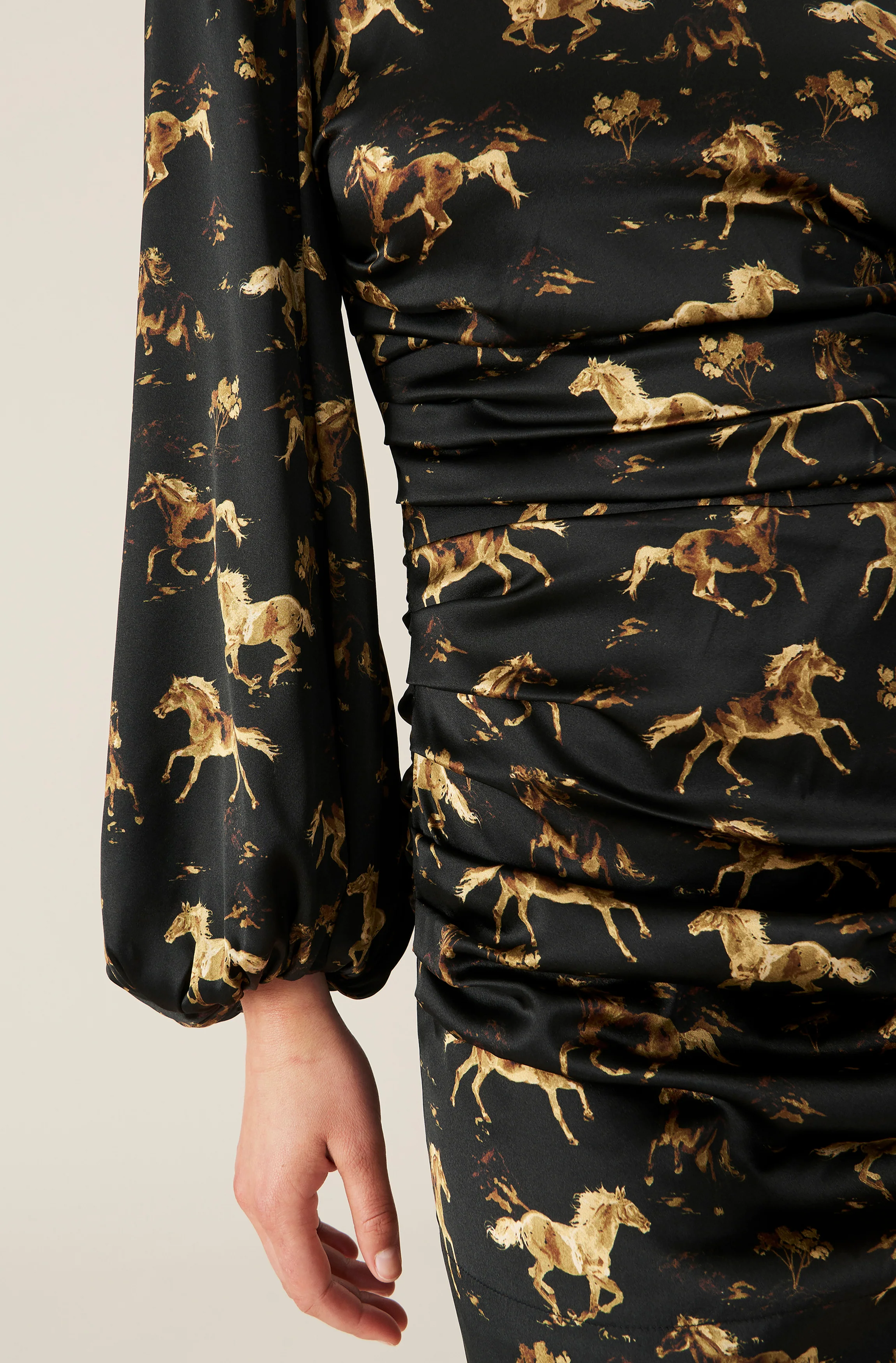 Horse Print Silk Mini Dress | Black - Image 4