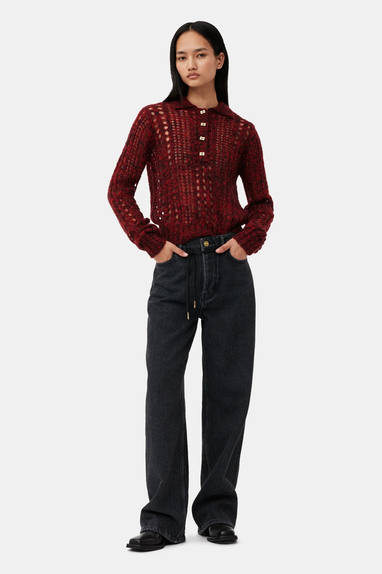 Izey Drawstring Jeans | Washed Black/Black - Image 3